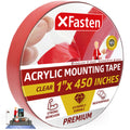 XFasten Double Sided Acrylic Mounting Tape Removable, Clear, 1-Inch x 450-Inch, Weatherproof Adhesive for Brick, Walls- Indoor and Outdoor Applications