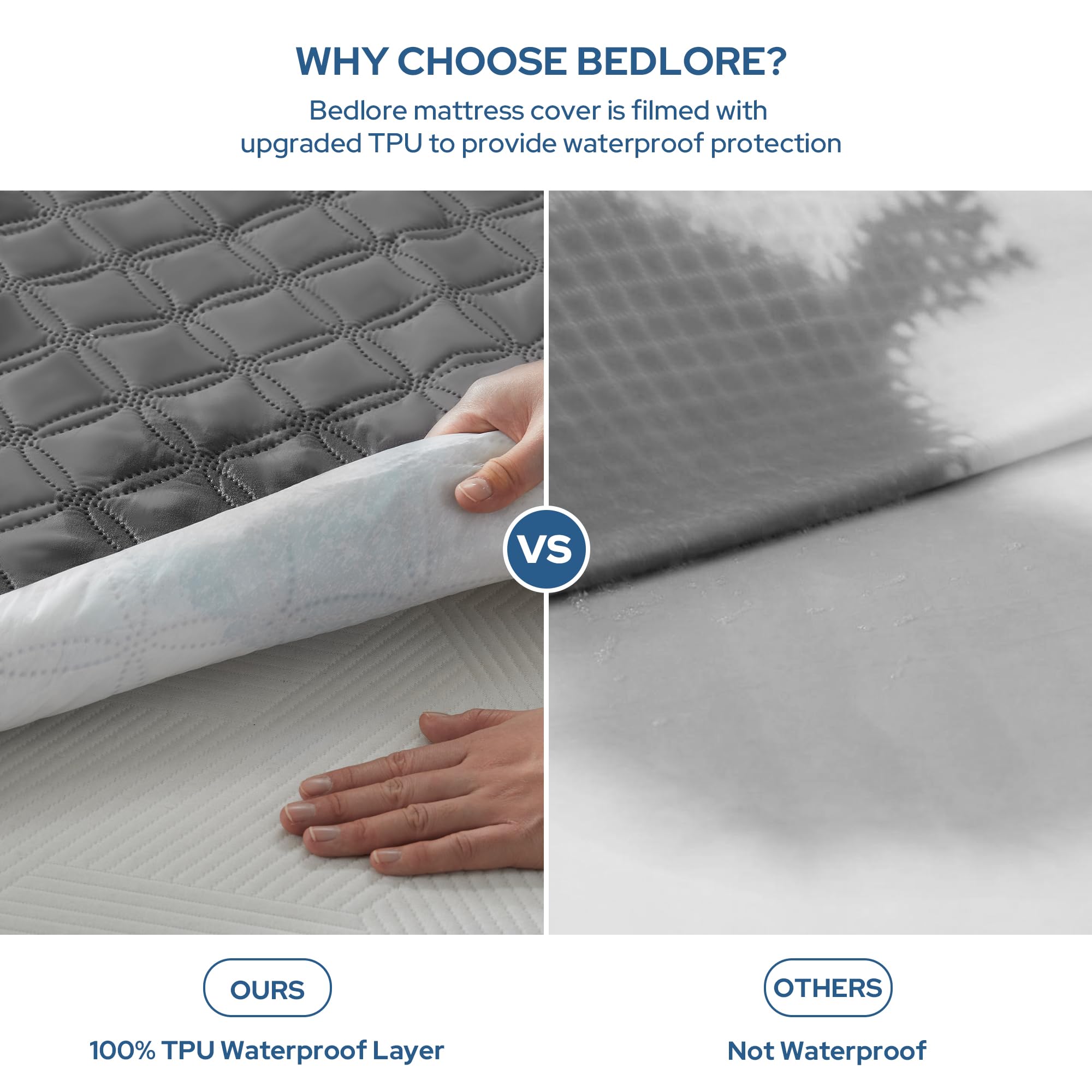 Waterproof Mattress Protector, Noiseless Queen Size Mattress Pad with Deep Pocket Fitted Up to 6"-21", Soft & Breathable Dirt-Proof Bed Mattress Cover Washable for Home, Bedroom, Hotel (Gray)