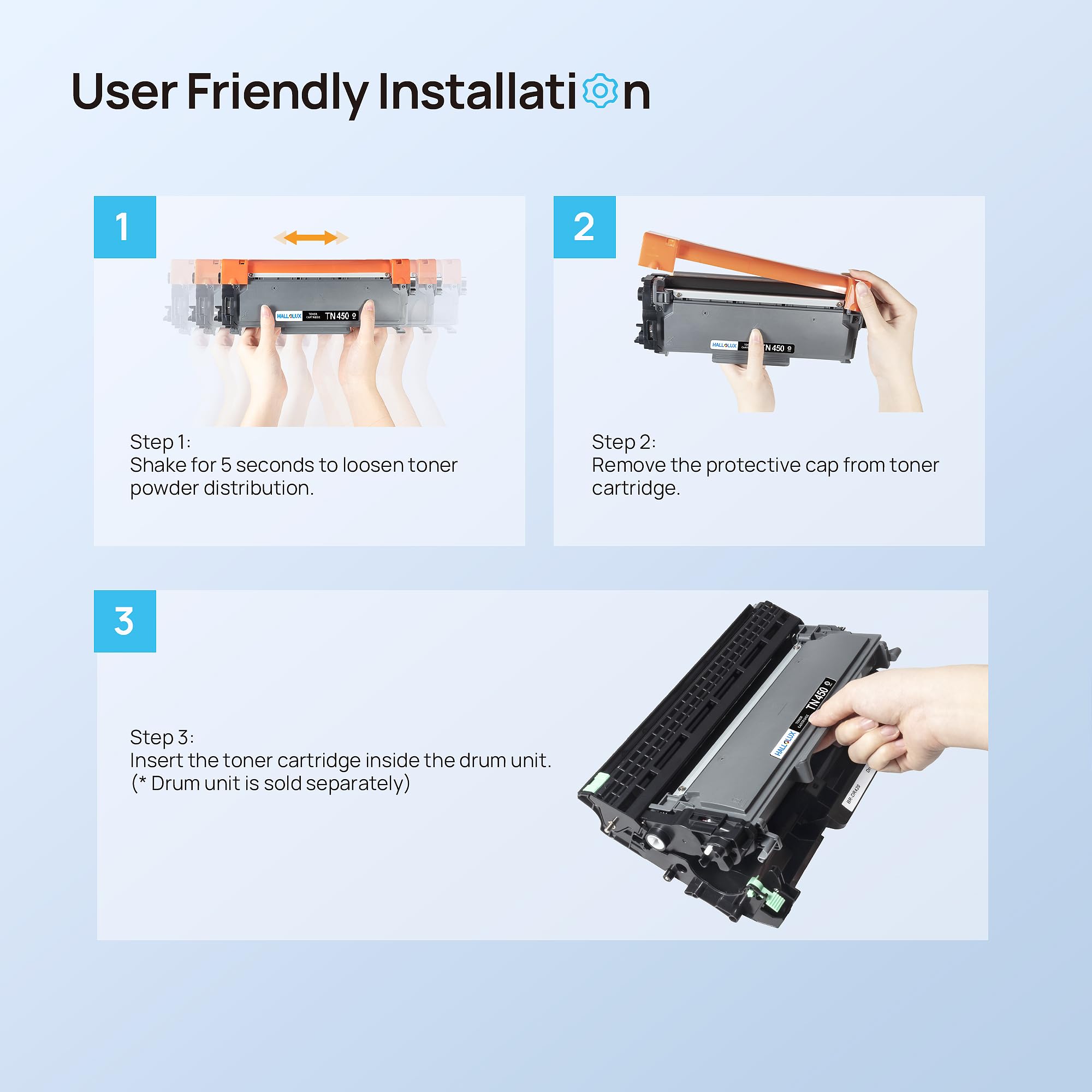 TN450 TN420 Toner Cartridge Replacement for Brother TN 450 TN 420 TN-450 TN-420 High Yield Compatible for HL-2130 2132 2220 2240 MFC 7860 7070DW 7360N DCP-7065DN 2840 2940 Priner