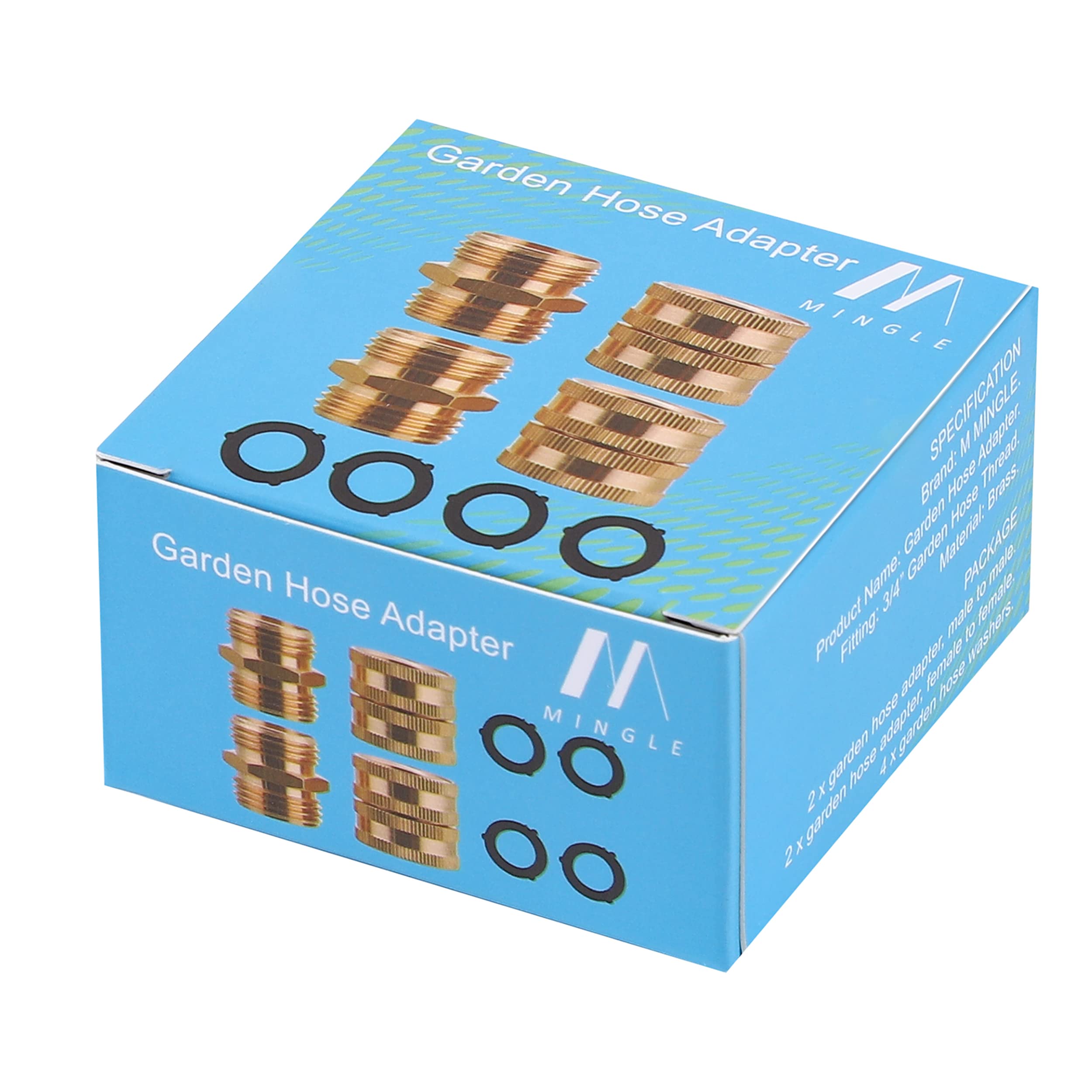 M MINGLE Garden Hose Adapter, Male to Male, Female to Female, 3/4’’ Brass Connector, 4-Pack with Extra 4 Washers