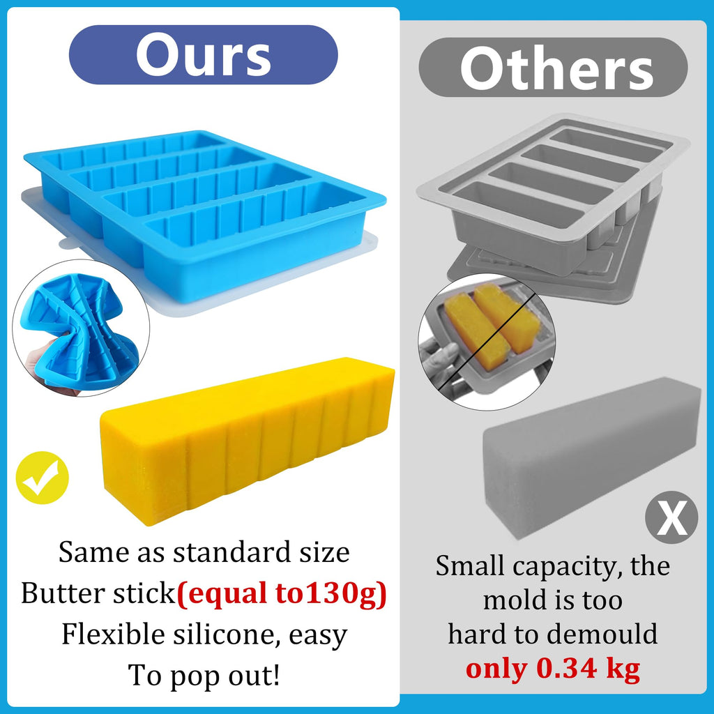 Sidosir 2PCS Butter Silicone Mold with Lid, Non-Stick Butter Mold Tray for Making Butter,Butter Mold with Measurements for Chocolate Making and Homemade Cakes Baking (Large with Measurements)