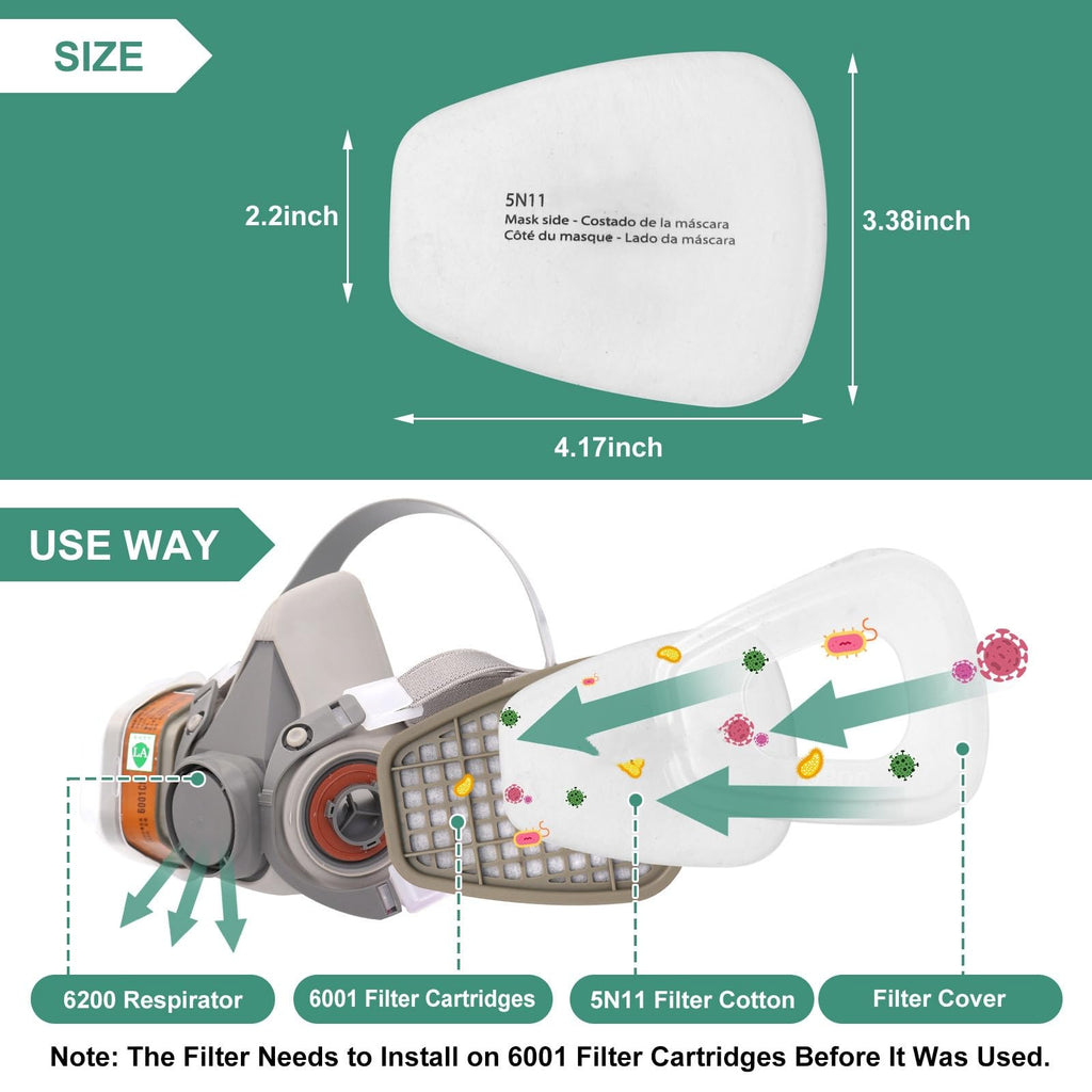30PCS 5N11 Filter - ANUNU 6001 Filter for 6200, 6800, 6000, 7501, 7502 Series Respirator Filter Cotton Against Paint Spray Epoxy Resin Welding