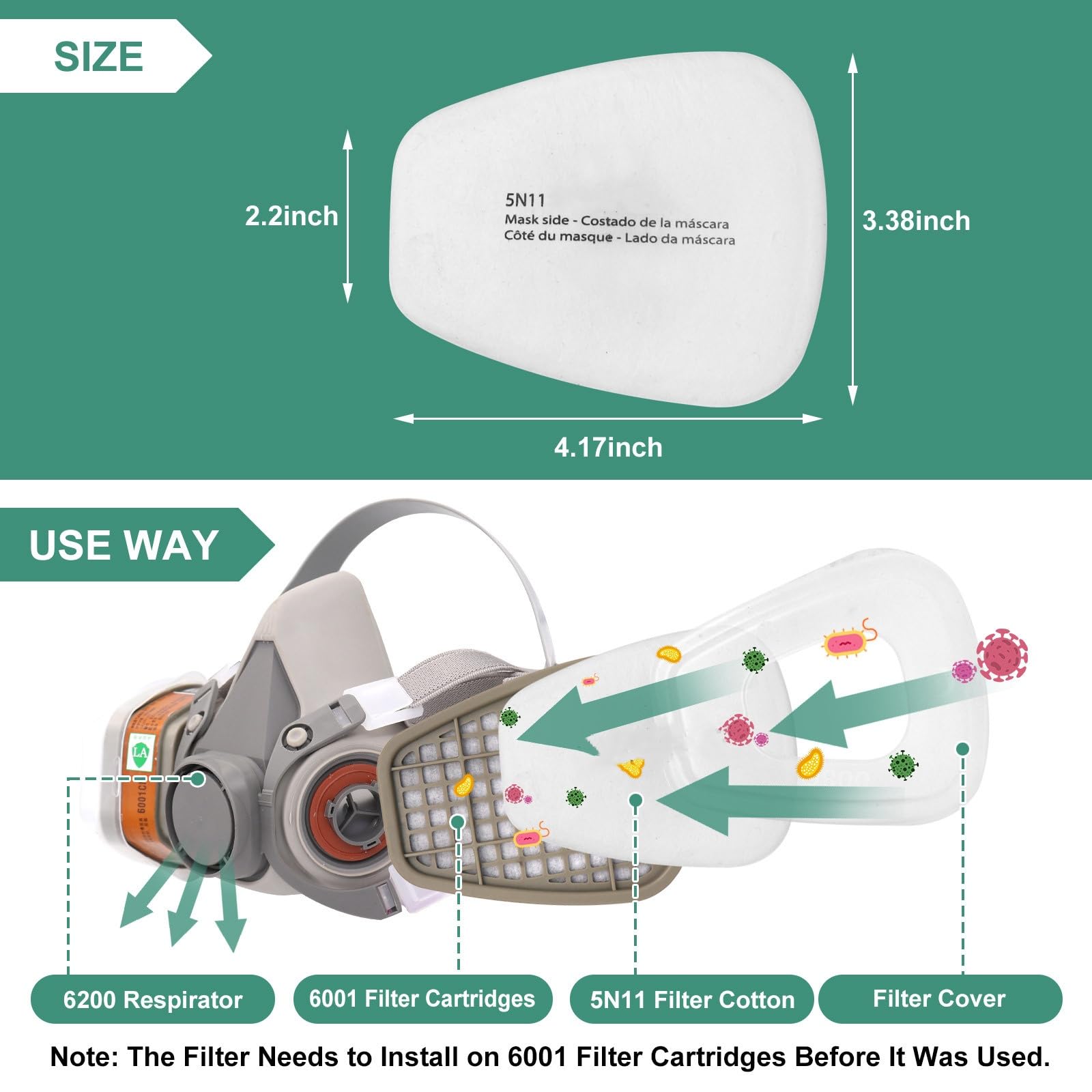 30PCS 5N11 Filter - ANUNU 6001 Filter for 6200, 6800, 6000, 7501, 7502 Series Respirator Filter Cotton Against Paint Spray Epoxy Resin Welding