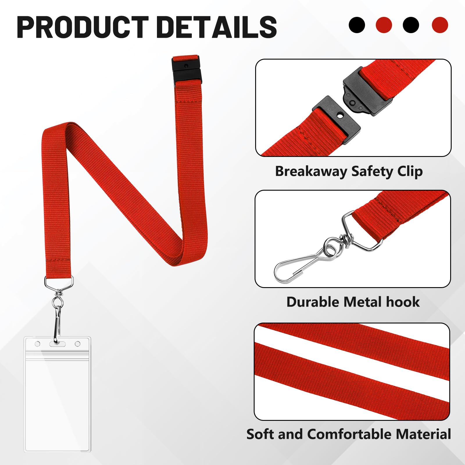 WEZEBEL 24-Pack Red Breakaway Lanyards with Waterproof Badge Holders, Metal Hook, Polyester Neck Straps for ID Cards, Events, Office, and Schools