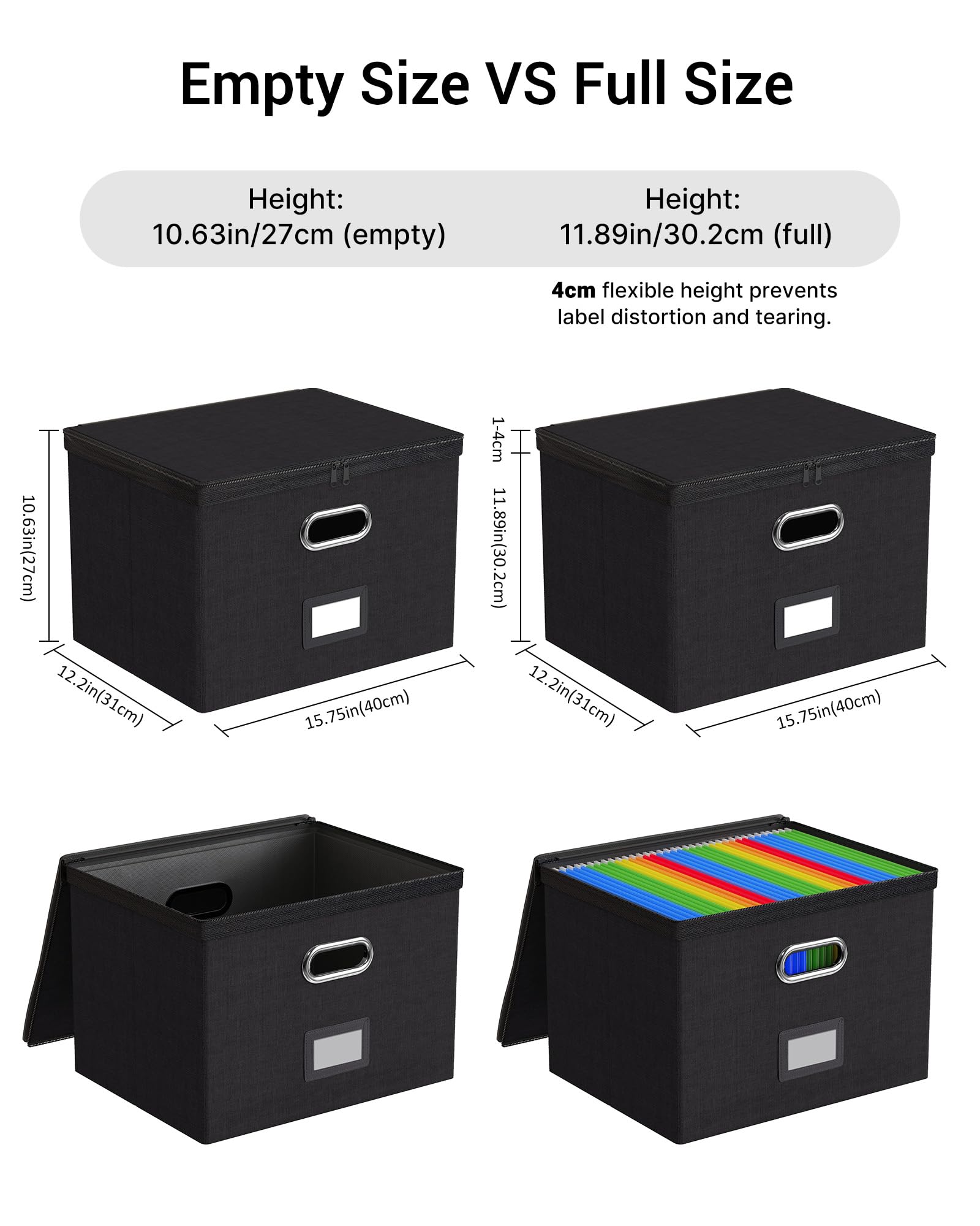 Oterri Zipper File Box with Lid, Legal/Letter Size Document Organizer with Mesh Pockets, Filing Box with Handle, Zippers Document Storage Box for Office/Home/School (1 Pcs, Large-Black)