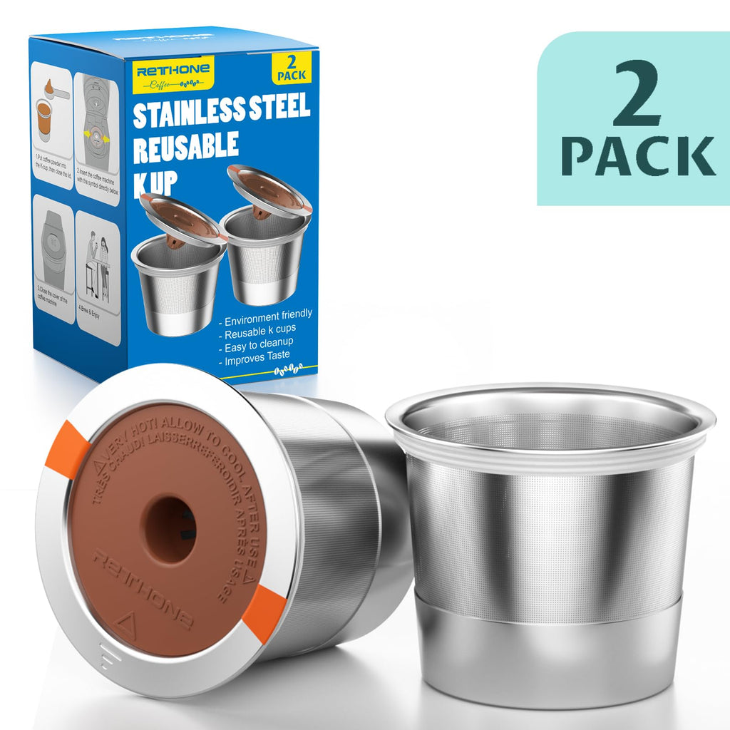 RETHONE K Cup Reusable Coffee Pods, Universal Stainless Steel Reusable K Cups Compatible with Keurig 1.0 & 2.0 Coffee Machines Brewers Refillable K Cups