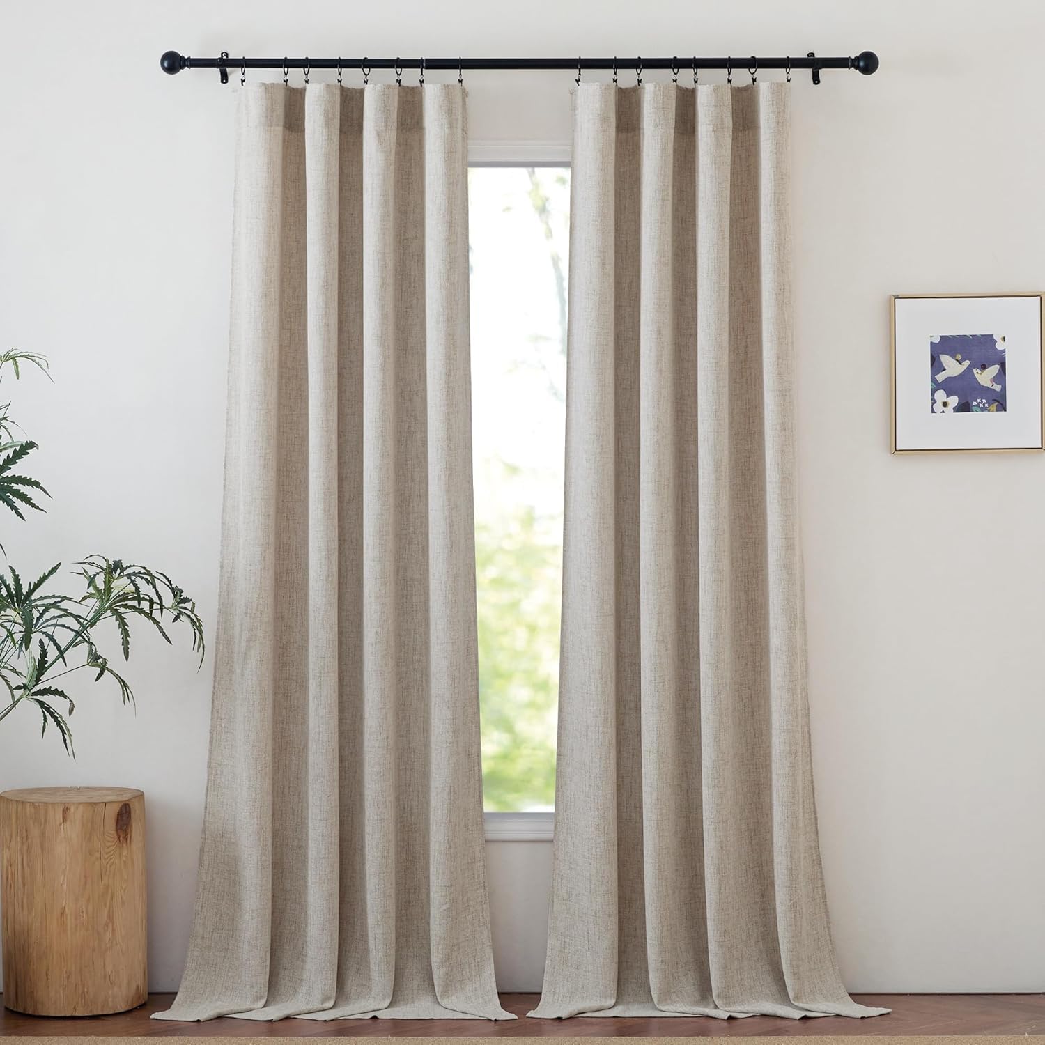 NICETOWN Linen Curtains 84 inches Long Light Filtering for Living Room, Rod Pocket & Back Tab Washable Window Treatments Faux Semi Sheer Privacy with for Farmhouse, W52 x L84, 2 Panels, Oatmeal