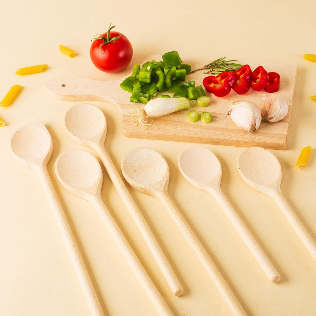 tuuli Kitchen - 6-Piece Wooden Spoons Cooking Utensils Set, Specially Designed Solid Beechwood Kitchen Spoons, Durable Wooden Utensils for Everyday Use