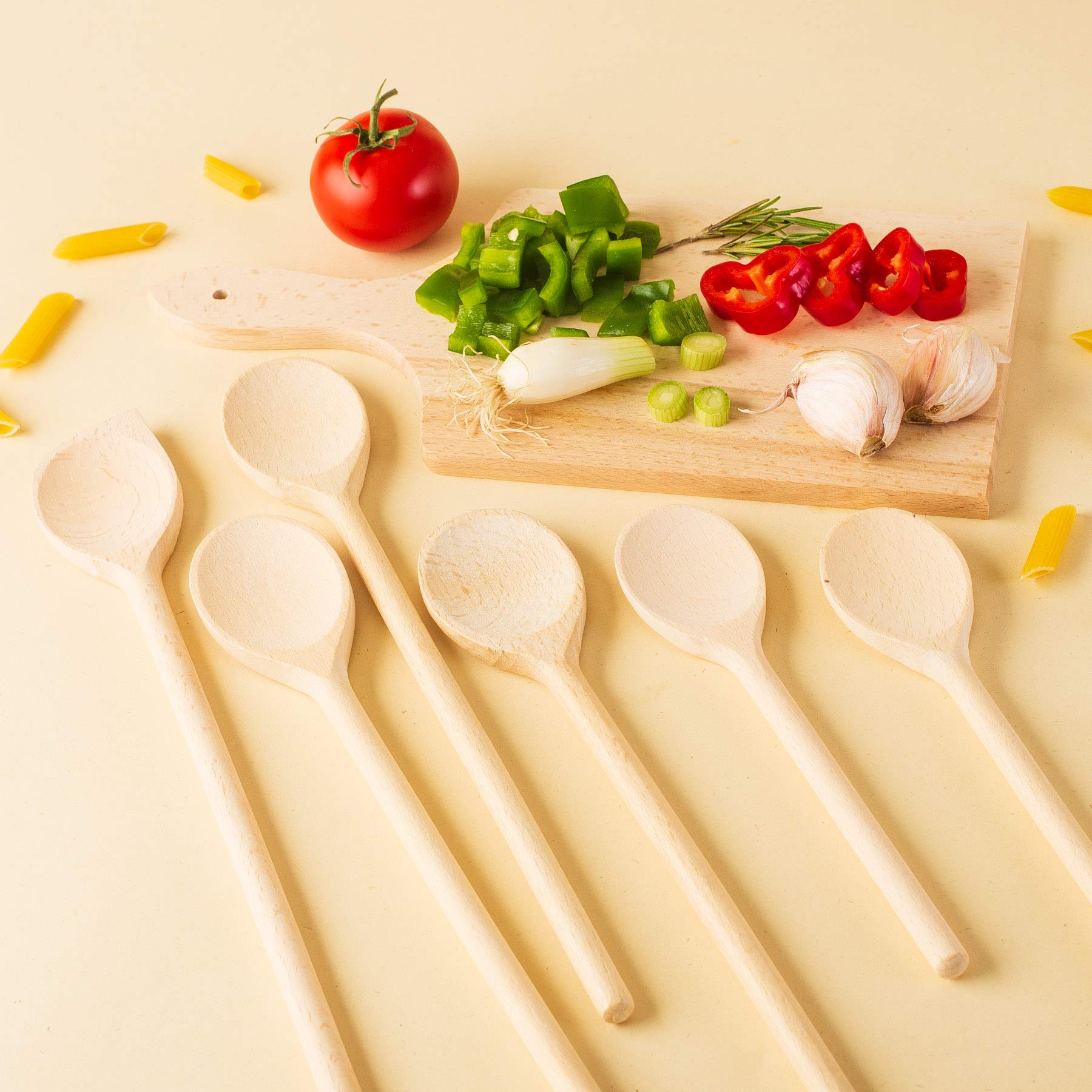 tuuli Kitchen - 6-Piece Wooden Spoons Cooking Utensils Set, Specially Designed Solid Beechwood Kitchen Spoons, Durable Wooden Utensils for Everyday Use