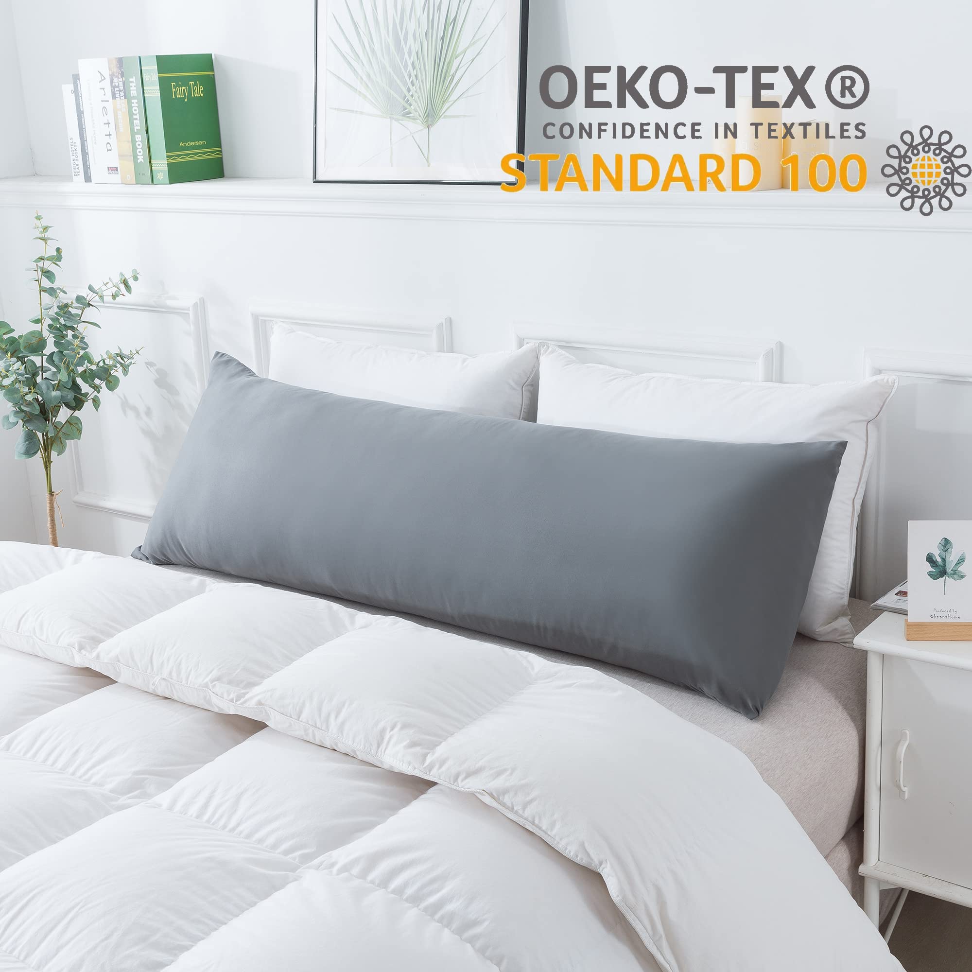 ELNIDO QUEEN Body Pillow with Pillowcase-Soft Long Bed Pillow for Adults-Breathable Full Body Pillow Insert for Sleeping,20x54inches-Grey