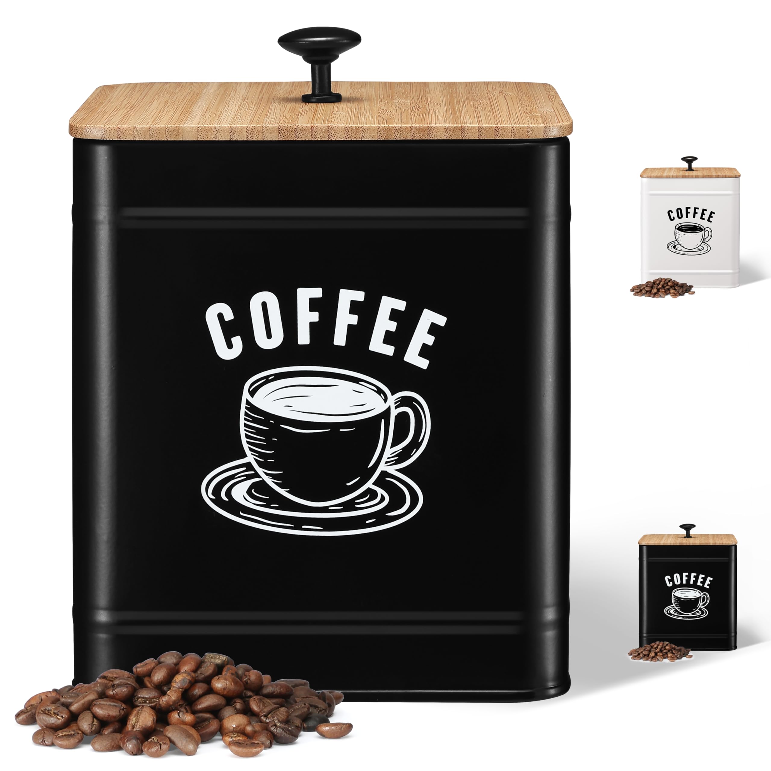 Perfnique Coffee Canister, Coffee Bean Storage Container with Airtight lids, Café Grounds Container, Cafe Jar Cafe Holder, K Cup Holder, Food Storage Container, Farmhouse Kitchen Decor