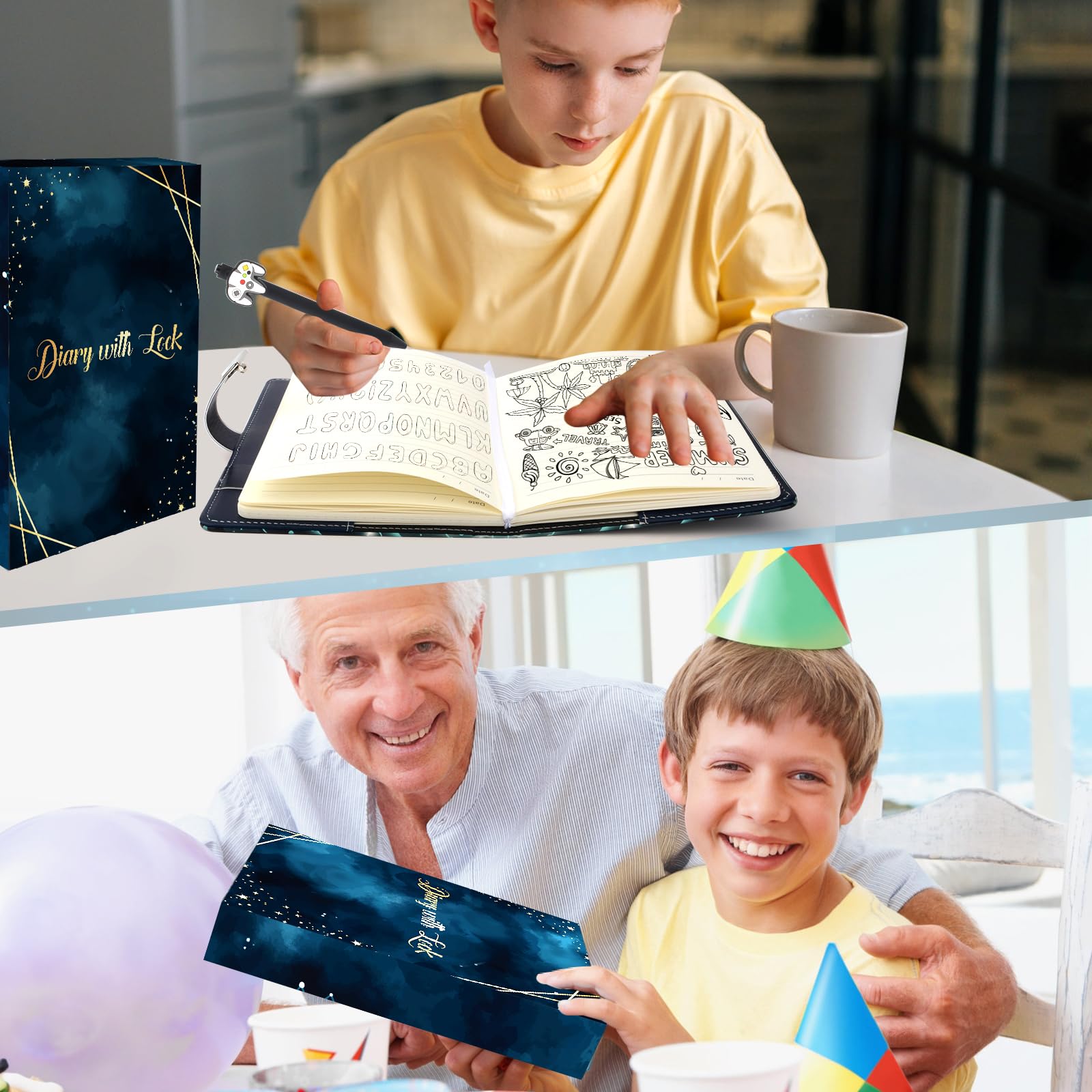 Diary with Lock for Boys Ages 8-12, Game Journal with Lock, Video Game Diary with Pen for Teen Boys 10-18, Gaming Notebook Birthday Gifts Back to School Gift Easter Gift for 10 11 12 14 15 16 Teenages