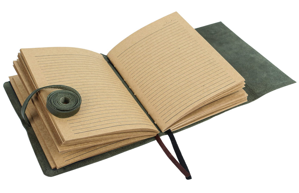 Leather Journal for women and men embossed 8 x 6 inch Handmade Lined craft paper tree of life sun and moon notebook writing notepad book of shadows journal (Green)
