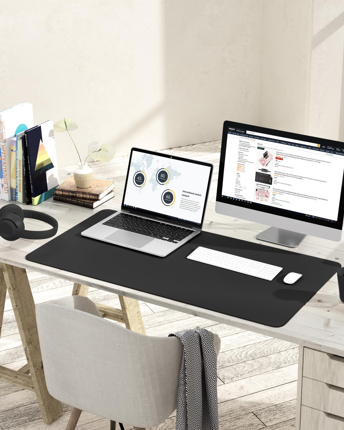 Non-Slip Desk pad,New Material Leather Desk Blotter Pad,Soft Surface Desk Mat,Easy Clean Laptop Desk Writing Mat for Office/Home (Black, 35.4" x 17")