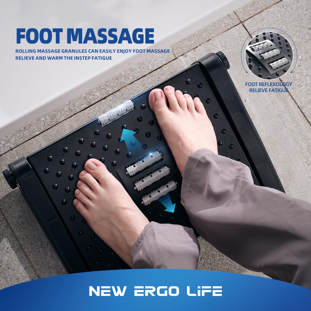 New Ergo Life Adjustable Footrest Under Desk, Comfort Foot Stool at Work, 6-Position Multi-angle Adjustable Foot Pedal, Ergonomic Posture Support, Foot Support for Office and Home (Black)