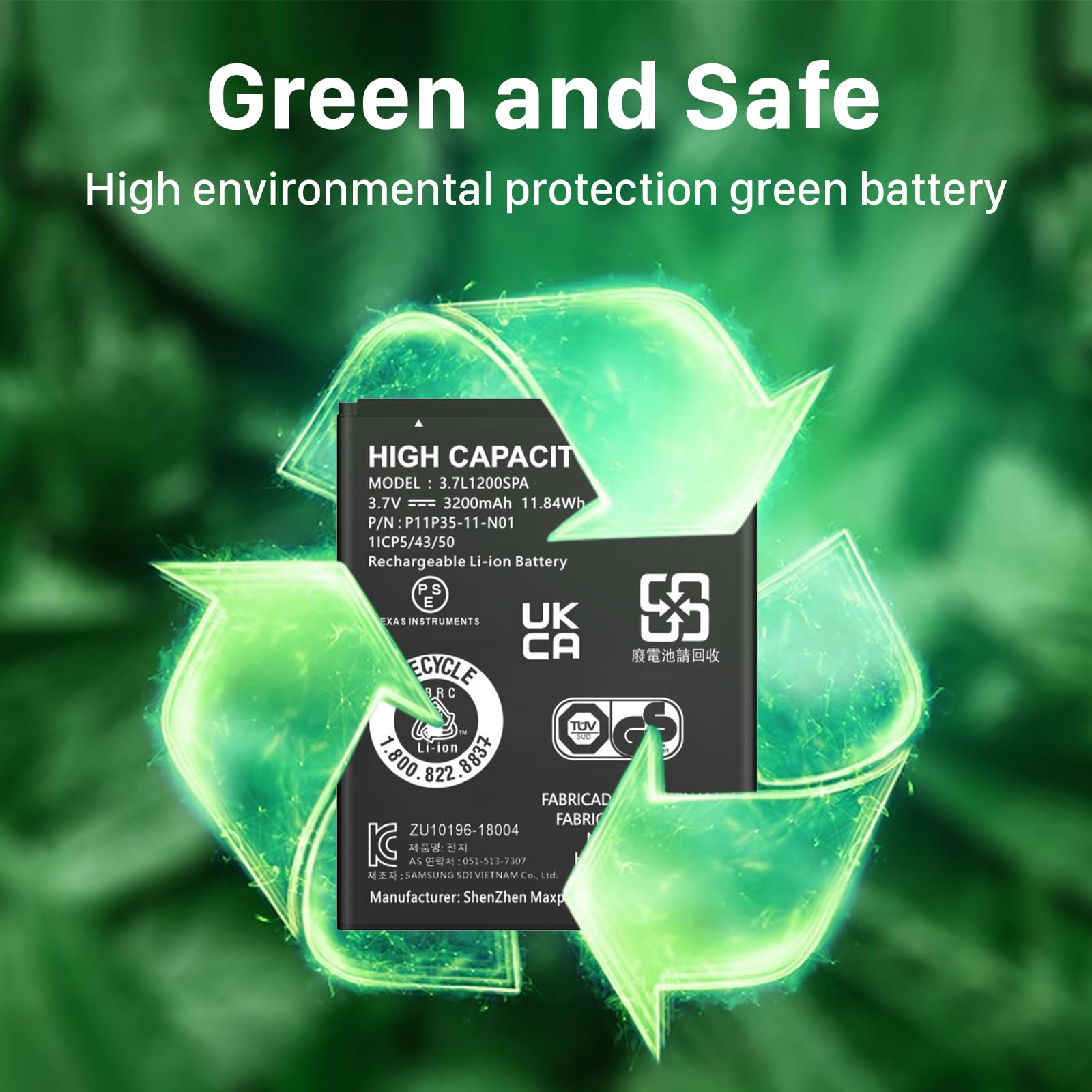 HUAENG TI-84 Plus CE Battery, 3200mAh Replacement Battery for Texas TI-84 Plus CE, TI Nspire CX II, TI Nspire CX CAS II, Part No 3.7L1200SPA, New Upgraded P11P35-11-N01 Batteries