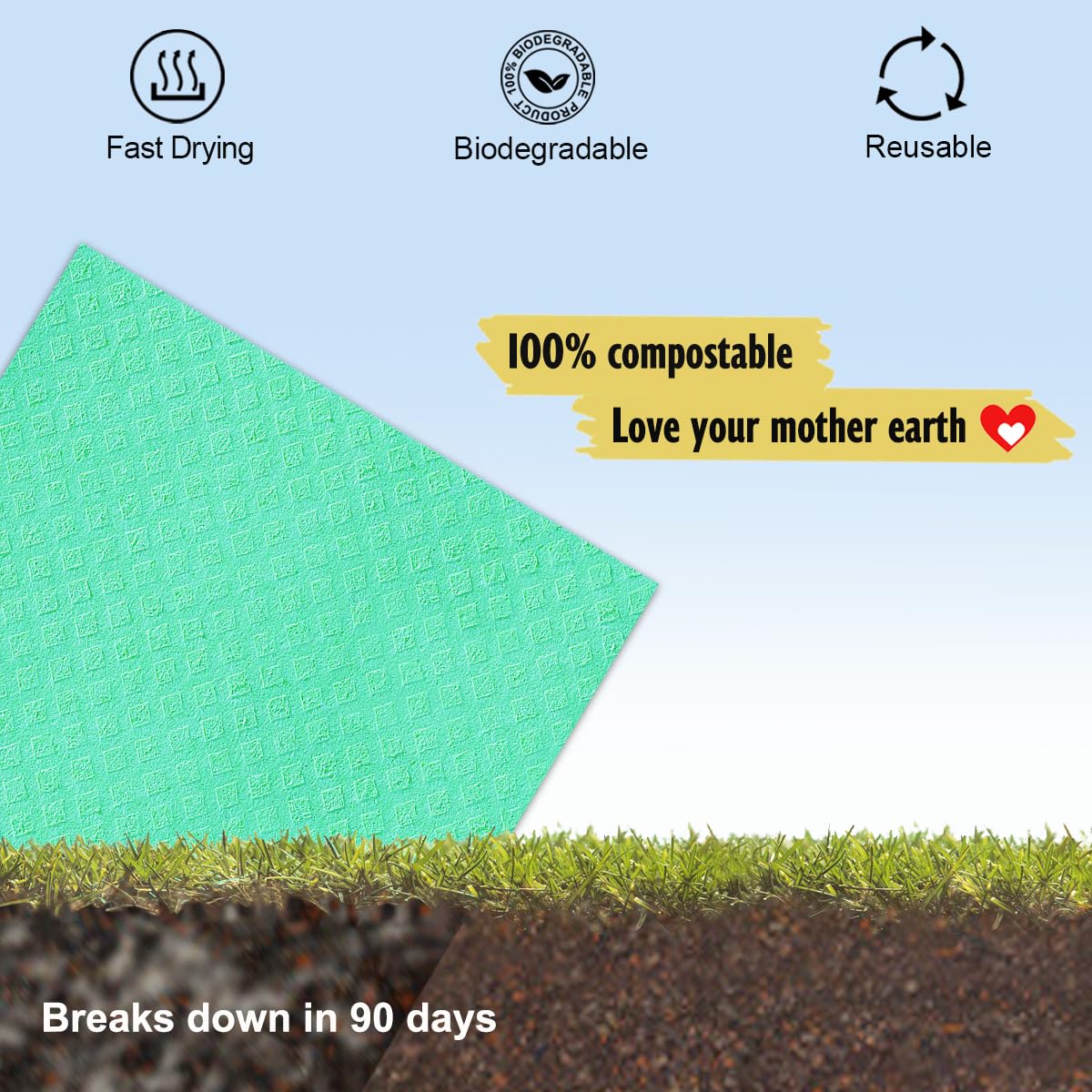 MoLKENE Swedish Dish Cloths - 10 Pack Reusable Kitchen Dishcloths - Ultra Absorbent Dish Towels for Washing Dishes - Cellulose Sponge Cloth Cleaning Rag - Assorted
