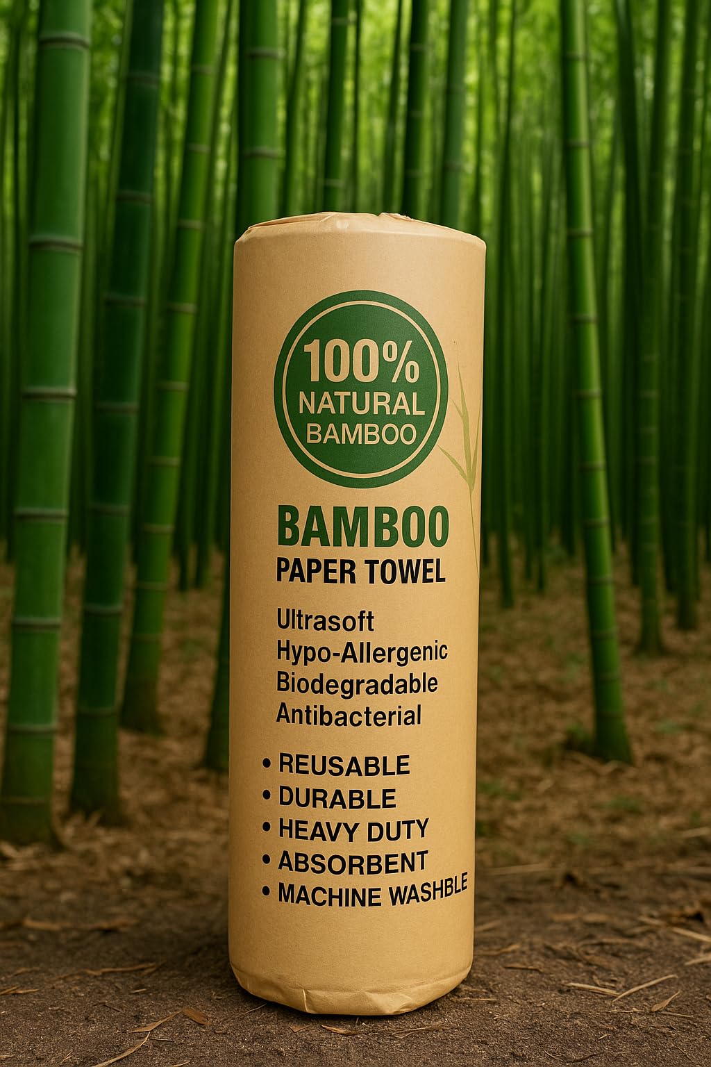 Reusable Bamboo Paper Towel Roll – 20 Sheets – Eco-Friendly, Washable, Zero-Waste – Replaces 60 Paper Towel Rolls