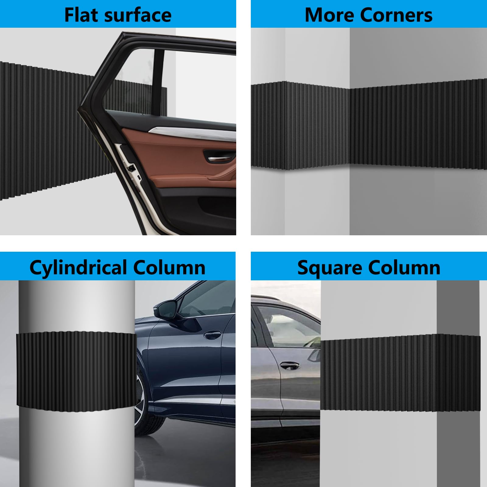 Spurtar Garage Wall Protector Thick Garage Parking Assist Car Door Edge Protector Car Door Protector Self-Adhesive Wavy Mat Anti-Collision EVA Foam Wall Padding, Black,79" x 8" x 5/8" (15 mm)