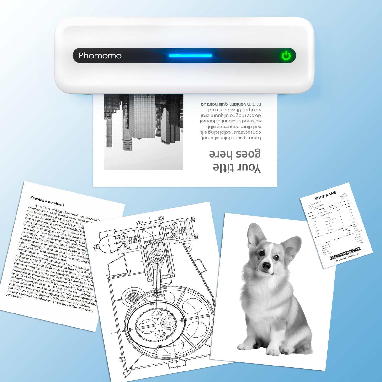 Phomemo M832 Thermal Paper 8.5" x 11", 4 Rolls US Letter Thermal Printer Paper, Quick-Dry Thermal Roll Paper Compatible with M832D M832 M834 M835 A285M Portable Printer