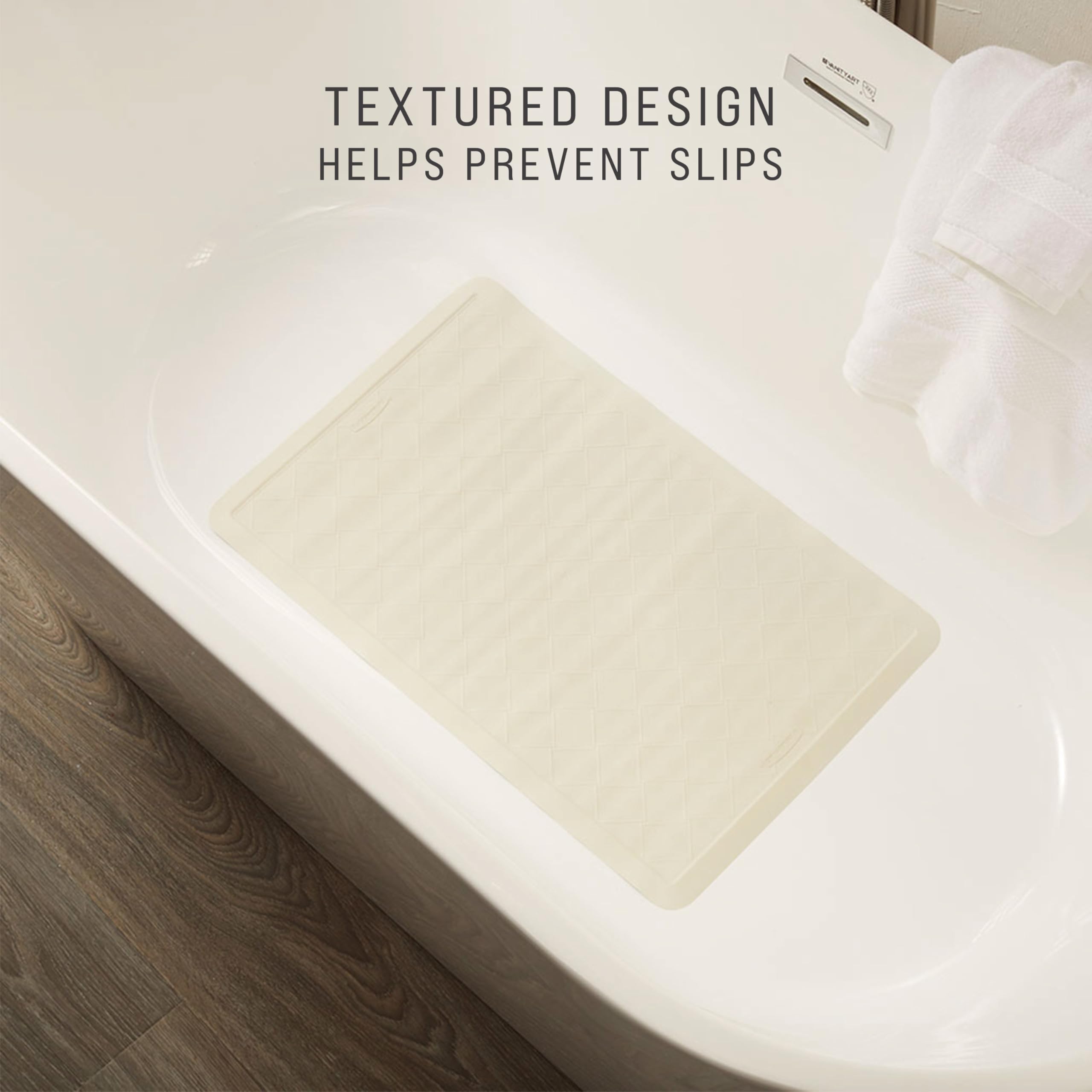 Rubbermaid Commercial Products Bath Tub and Shower Mat | Medium - 14 x 24 in. | White | Machine Washable | Safti-Grip Non-Slip Bathroom Mat with Suction Cups for Home/Hotel/Shower/Bathtub