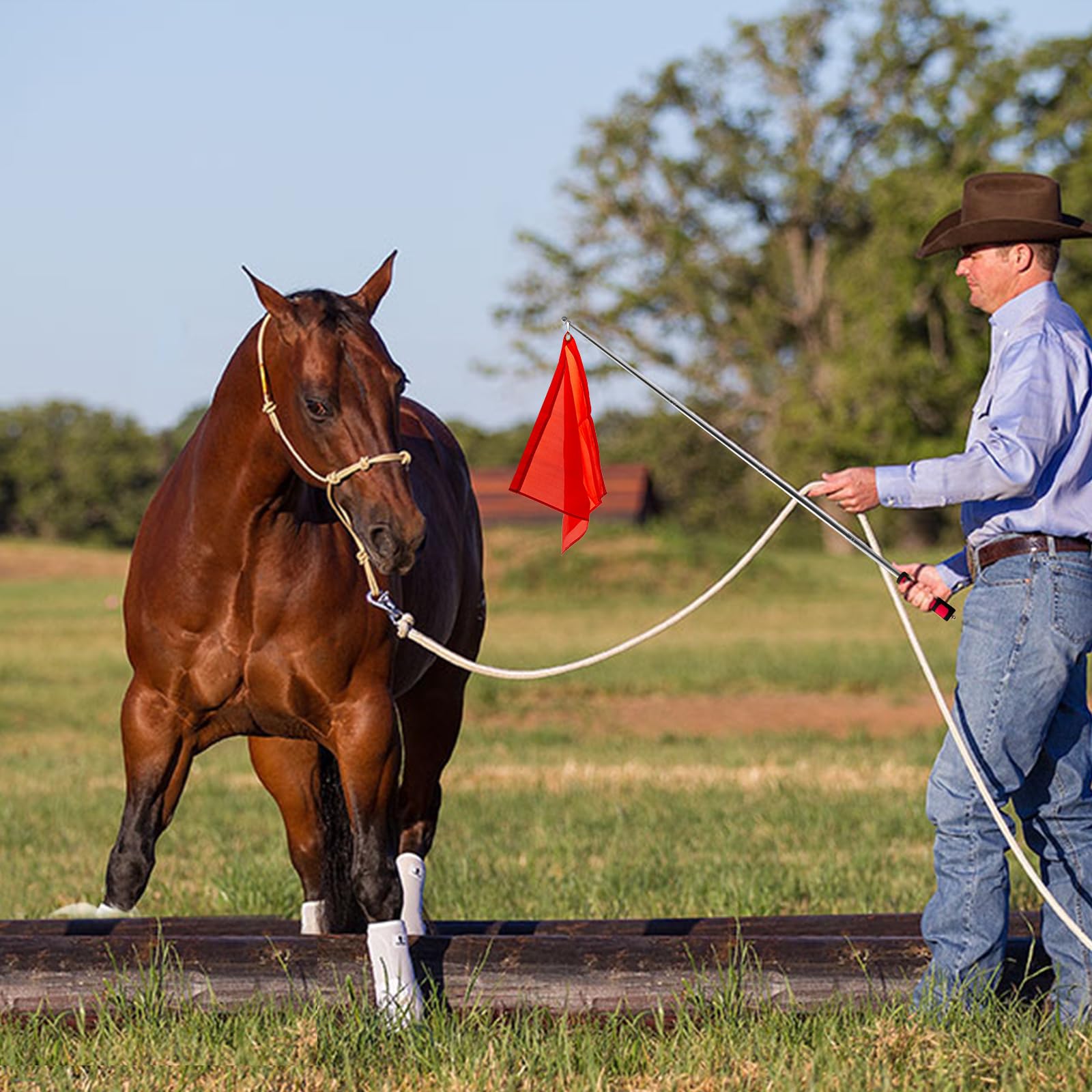 ZUDKSUY Horse Training Flag 2 pcs 48inch Telescopic Flagpoles and 4 pcs 18inch Equestrian Training Flags Portable Equestrian Nylon Training Flags
