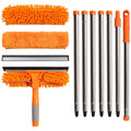 Terafeels 110.23in / 280cm Window Cleaning Tools, 2 Window Squeegees and 3 Cleaning Cloths : 2 in 1 Double-Sided Professional Cleaner with Extension Pole Cleaning Supplies (Orange)
