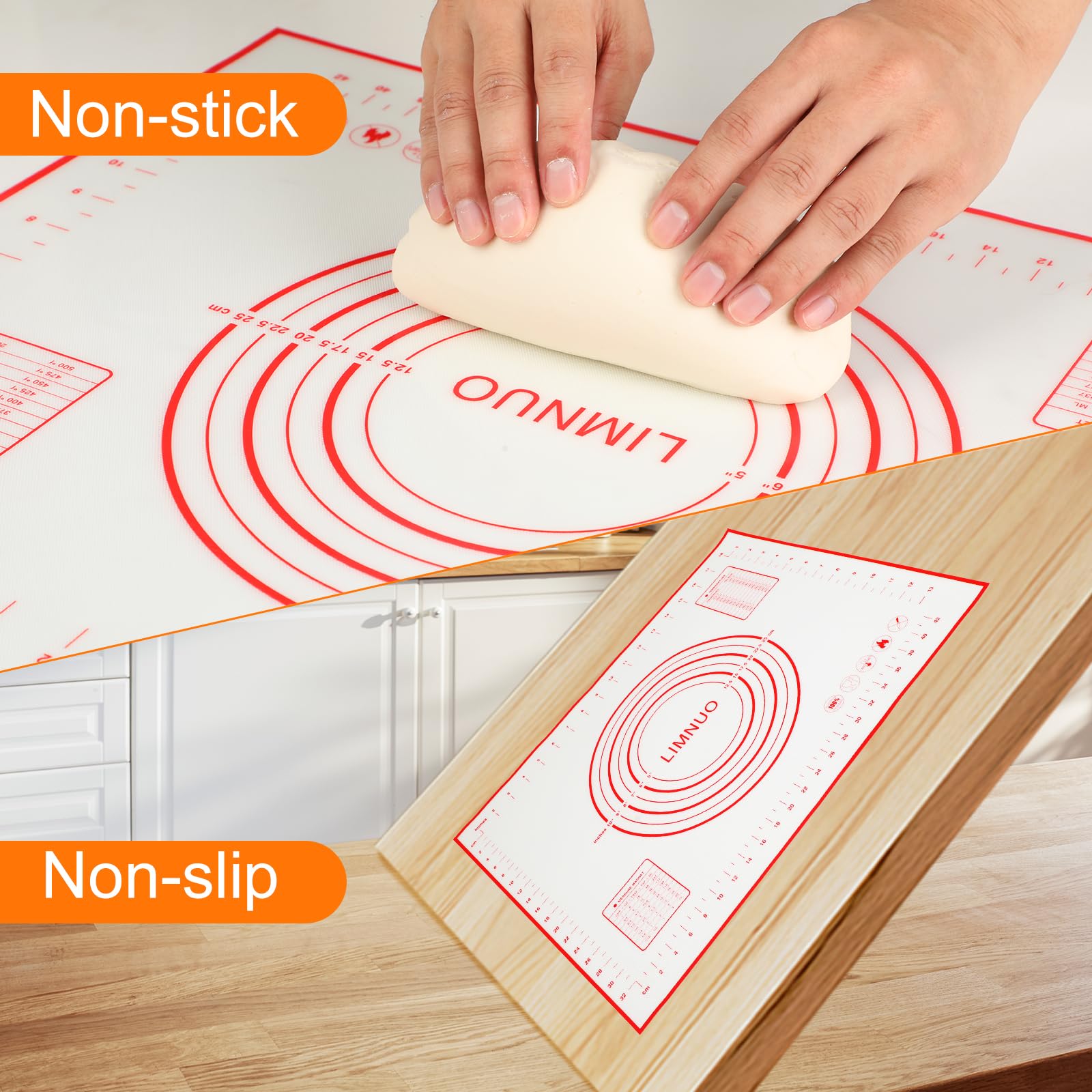 Silicone Pastry Mat - Extra Thick Non Stick Baking, Fondant, Counter, Dough Rolling, Oven Liner, Pie Crust