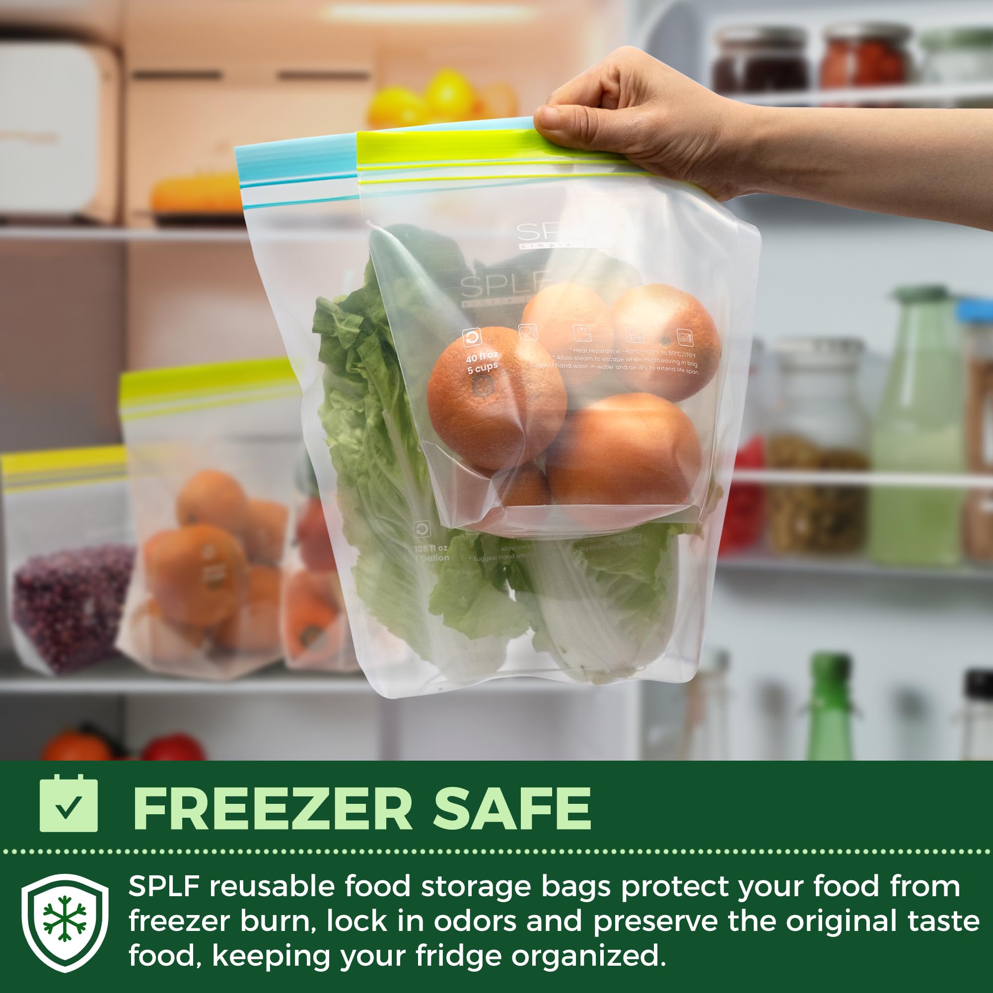 SPLF 12 Pack Reusable Gallon Freezer Bags Dishwasher Microwave Safe, 1 Gallon BPA Free Leakproof Food Storage Bags, Silicone Free Containers for Meal Prep, Fridge Kitchen Organization