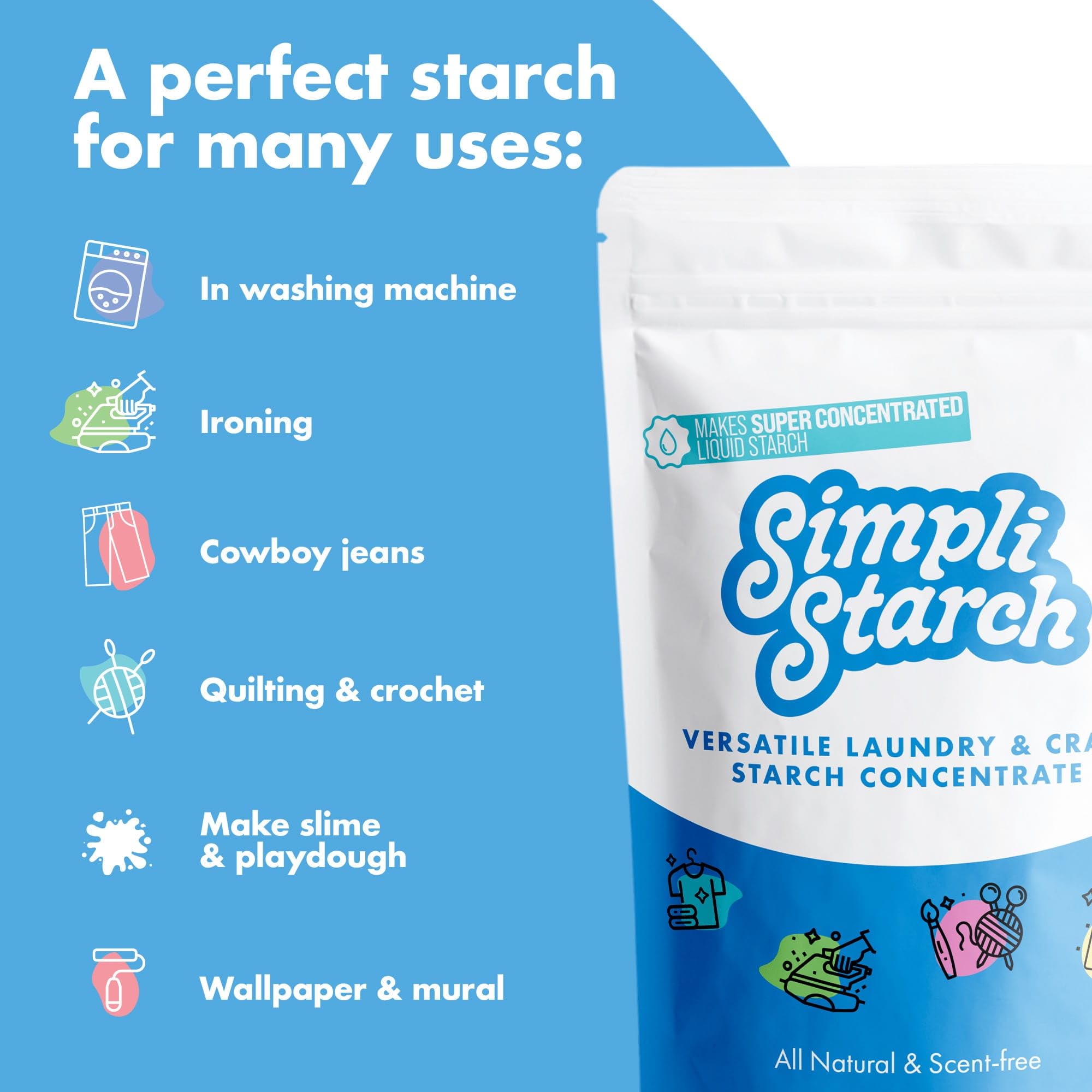 Simpli Starch® Dry Mix Makes Super Concentrated Liquid Starch For Laundry. Ideal Refill For Non-Aerosol Spray Bottles & Travel, Perfect For Crafts - Pack- 8oz (1)