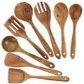 Bekith 8 Pack Wooden Spoons for Cooking, Kitchen Utensils Set, Natural Teak Long Wood Spoon and Spatula for High Heat Stirring, Baking, Non Stick Pots and Pans