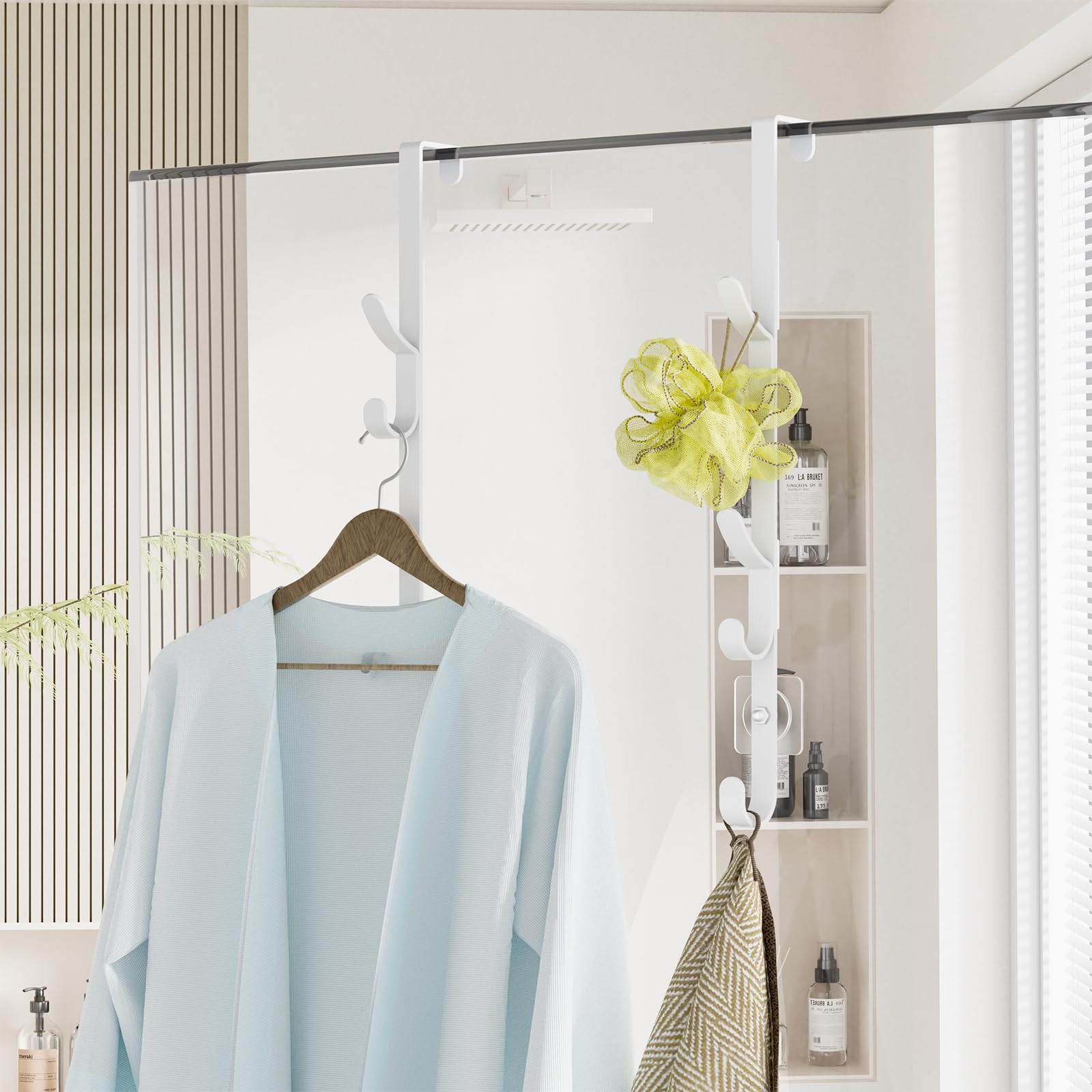 Over The Door Hooks, Metal Door Hooks for Hanging, Over The Door Purse Organizer for Door Coat Hanger, Back of Shower for Hanging Towel Rack Clothes, Hat, Bathroom, Closet (White-2Packs)
