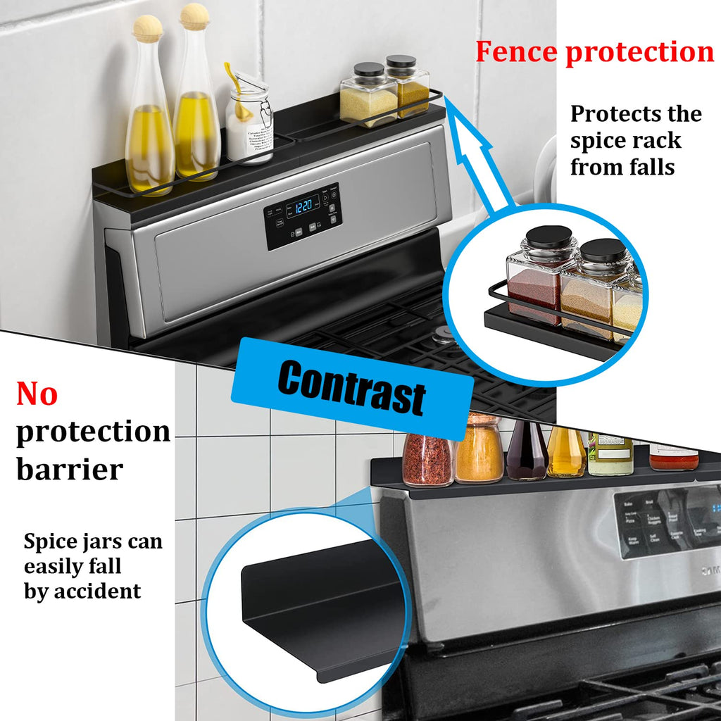 WUIVIUT Magnetic Shelf for Stove Kitchen Spice Rack, 15" Top Storage Over The Stove, Magnetic for Organization Back of Stove (Black, 2 Pack)