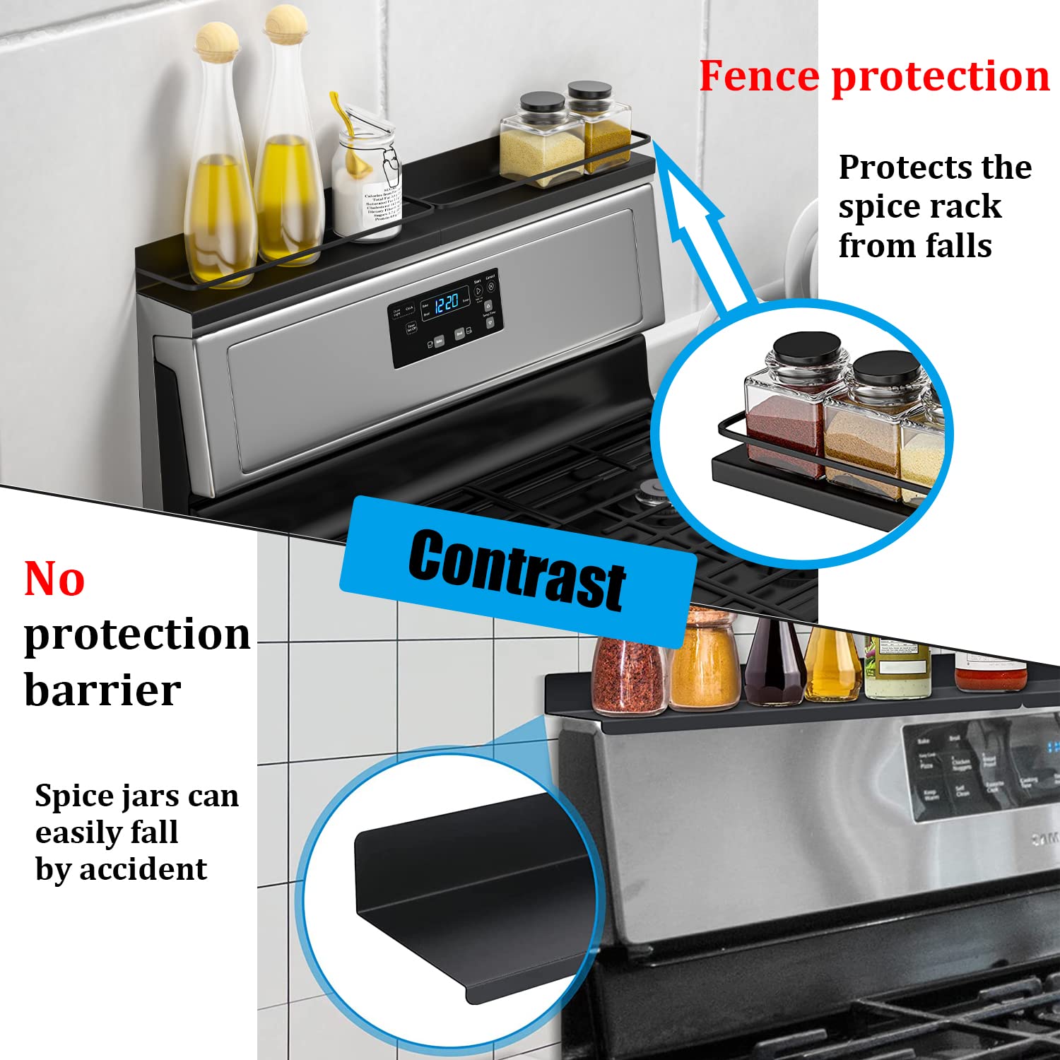 WUIVIUT Magnetic Shelf for Stove Kitchen Spice Rack, 15" Top Storage Over The Stove, Magnetic for Organization Back of Stove (Black, 2 Pack)