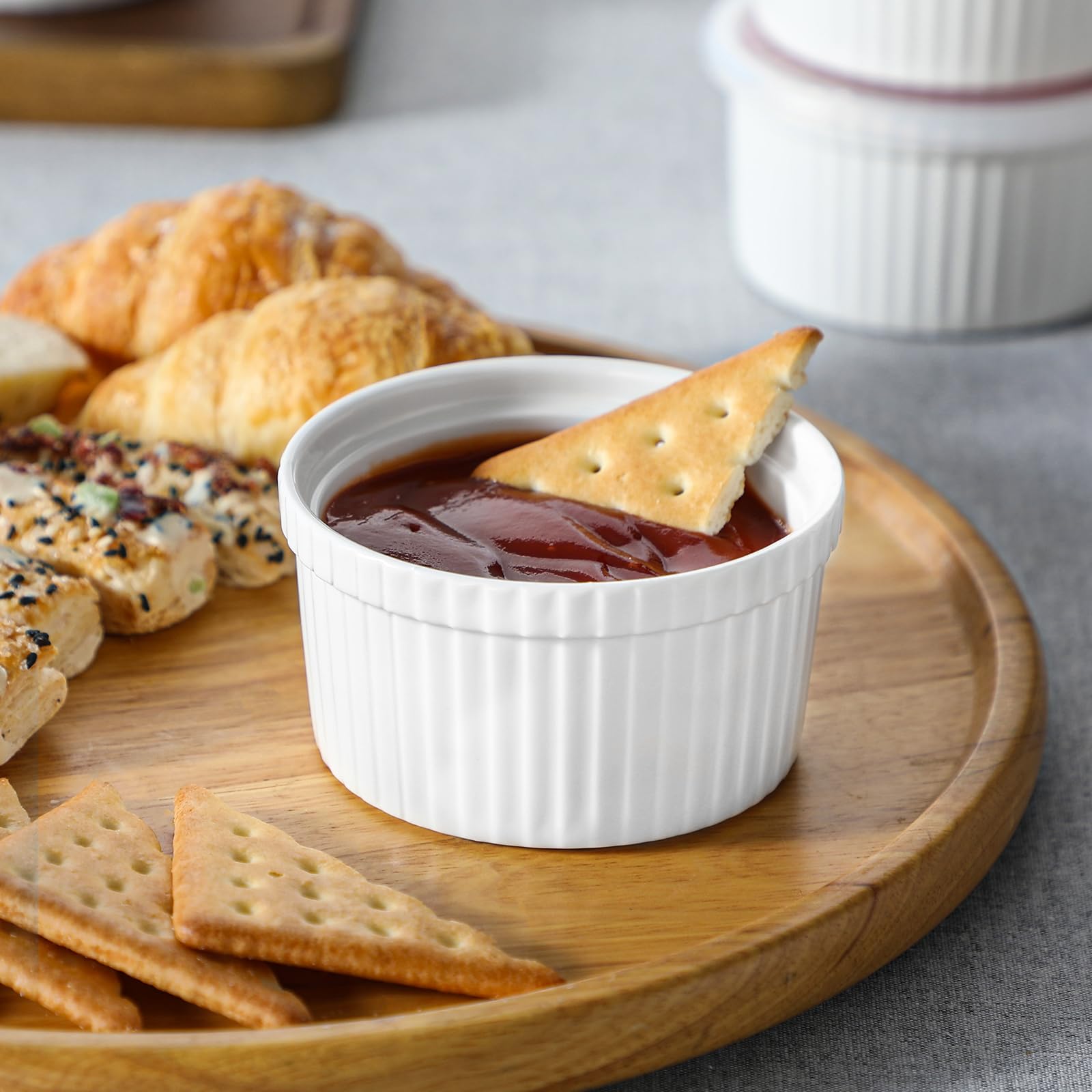 MALACASA 8 oz Ramekins with Lids, WhitePorcelain Creme Brulee Souffle Ramekins Ceramic Custard Cups Set of 6, Dishwasher and Oven Safe, Series RAMEKIN. DISH