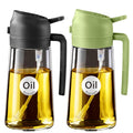 YARRAMATE Olive Oil Dispenser, 2 in 1 Oil Sprayer for Cooking, 16oz/470ml Glass Oil Spray Bottle with Pourer, Food-grade Dispenser for Kitchen, Salad, Frying, BBQ (Black & Green)