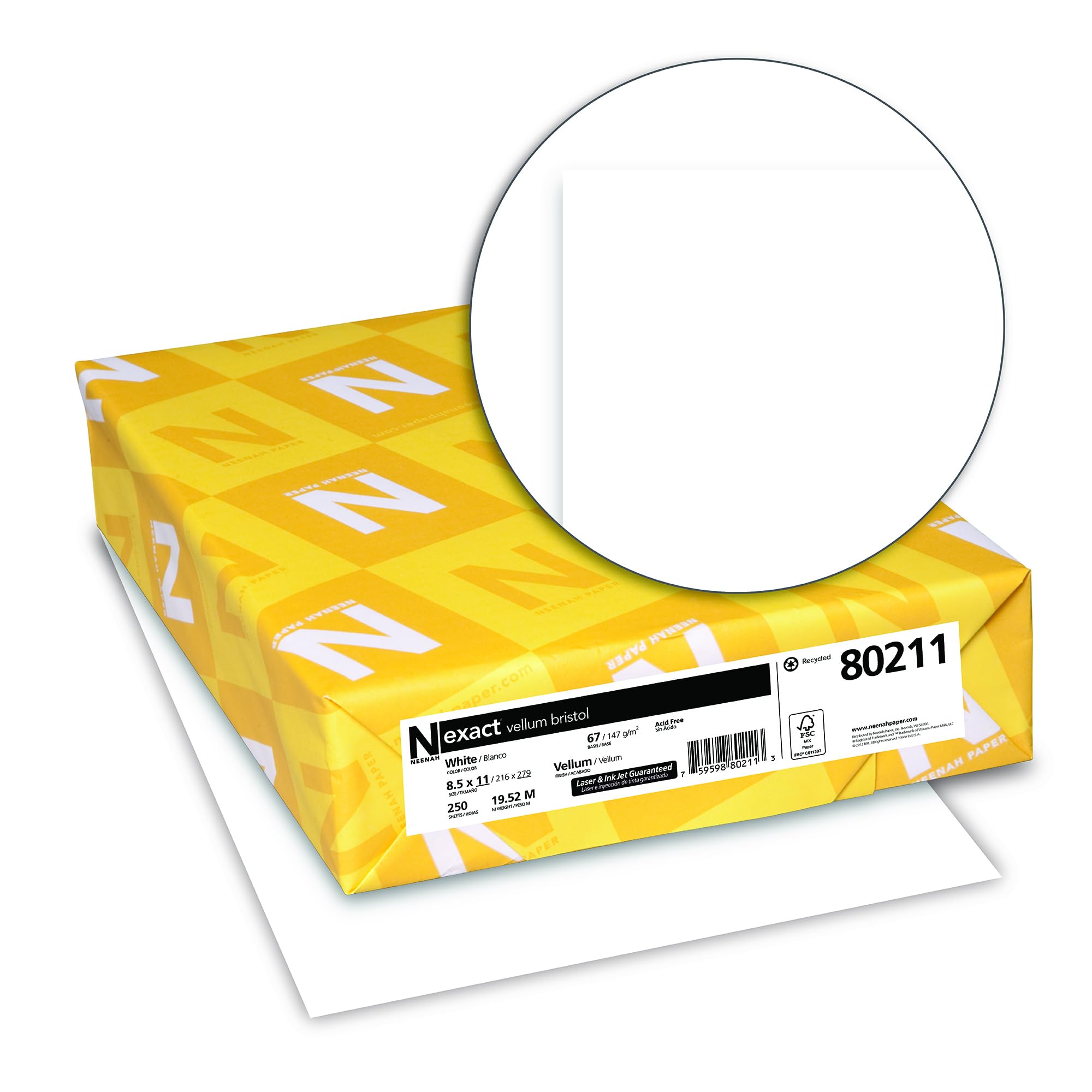Neenah Exact Vellum Bristol, 67 lb, 8.5 x 11 Inches, 250 Sheets, White, 94 Brightness