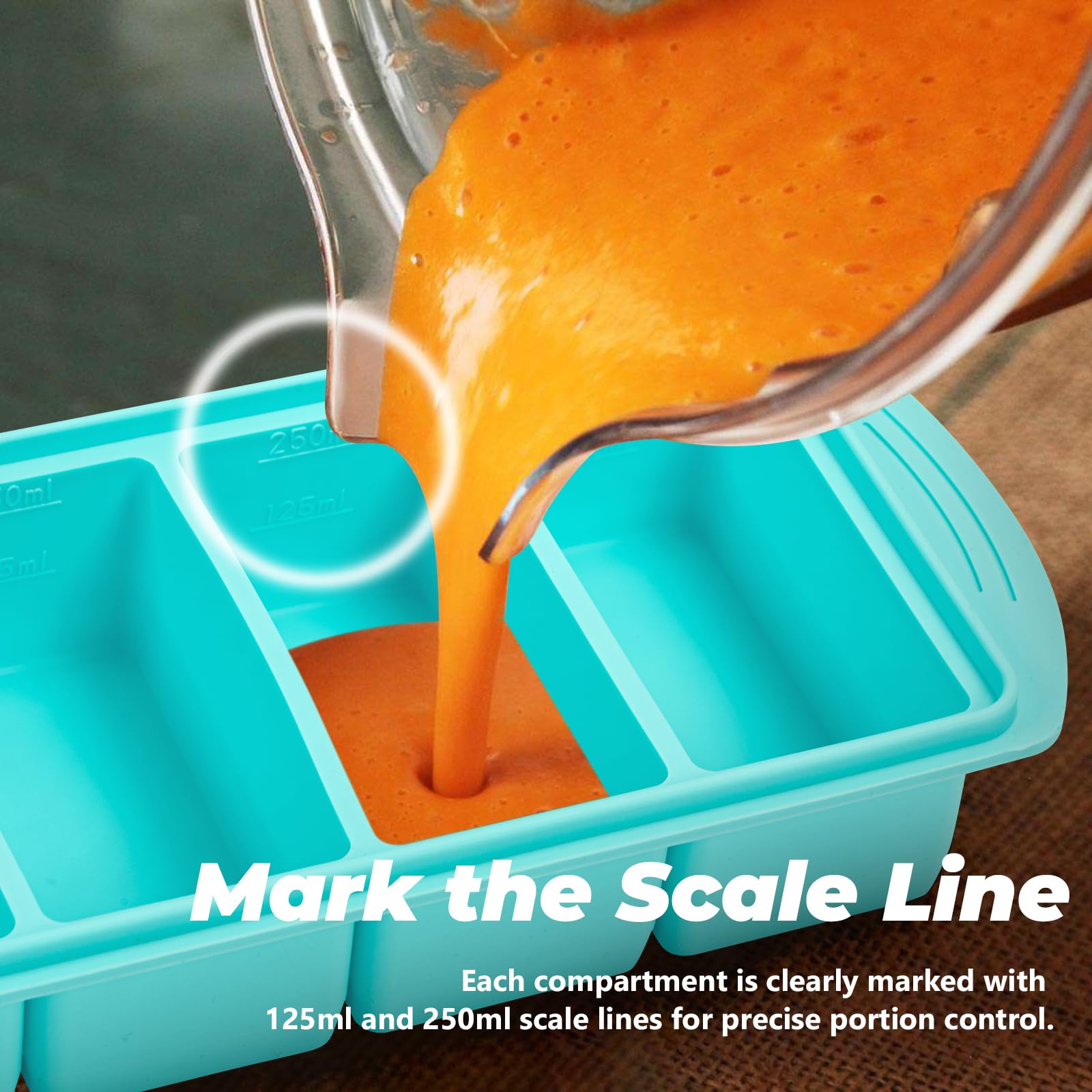 Soup Freezer Container, 2 Packs Silicone Freezer Mould with Lid, Large Ice Cube Tray, 4-Compartment Meal Prep Food Soup Storage Containers, Blue (4-Compartment-2Pc)