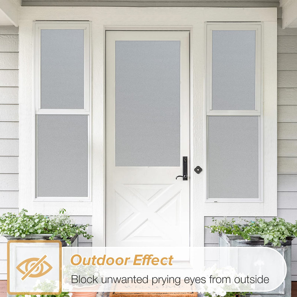 rabbitgoo Window Films for Privacy Frosted Glass Film with Backing Grid Lines Non-Adhesives Privacy Sticker Static Cling Window Covering Decals for Home Office Bathroom Door 60 x 200cm, Pure Frosted