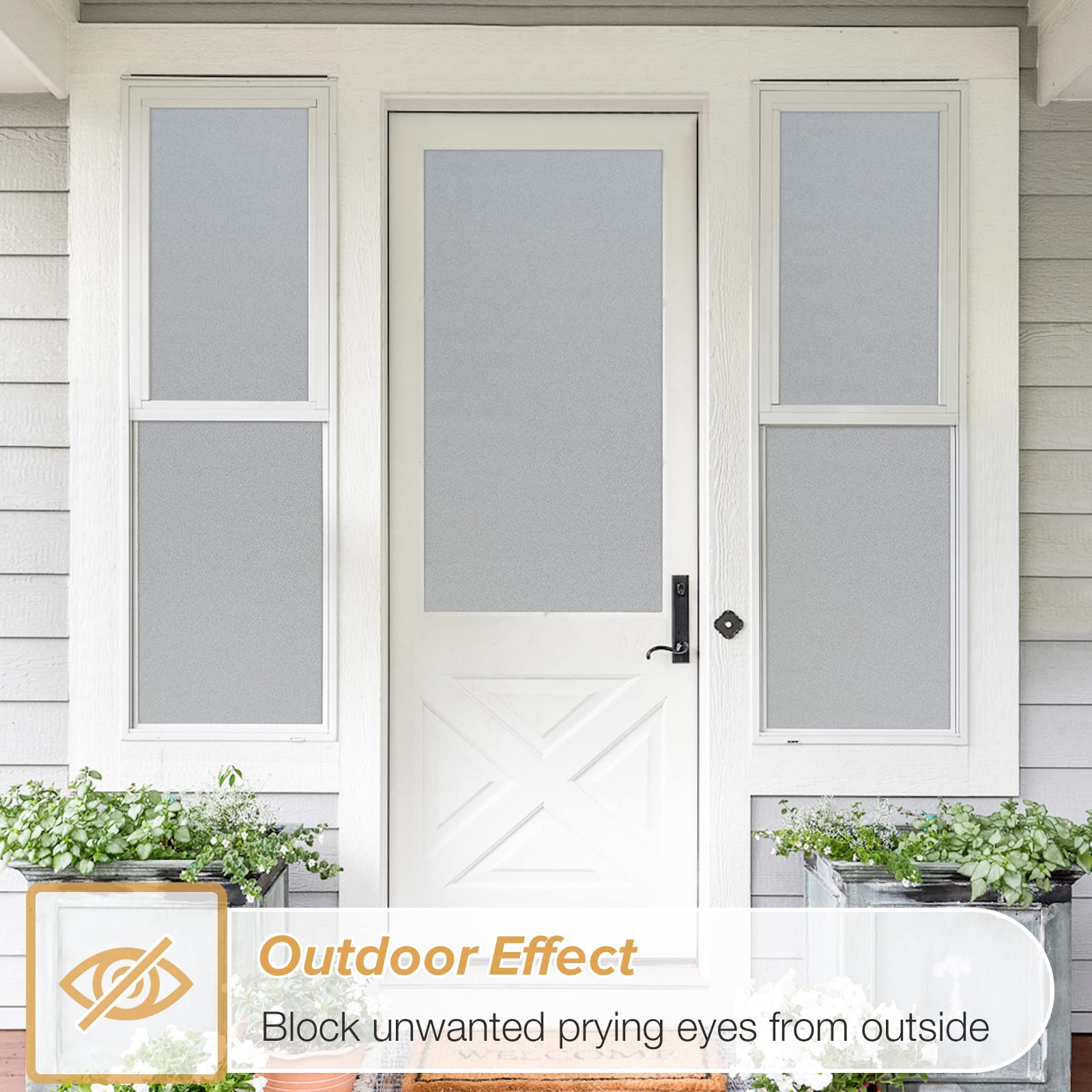 rabbitgoo Window Films for Privacy Frosted Glass Film with Backing Grid Lines Non-Adhesives Privacy Sticker Static Cling Window Covering Decals for Home Office Bathroom Door 60 x 200cm, Pure Frosted