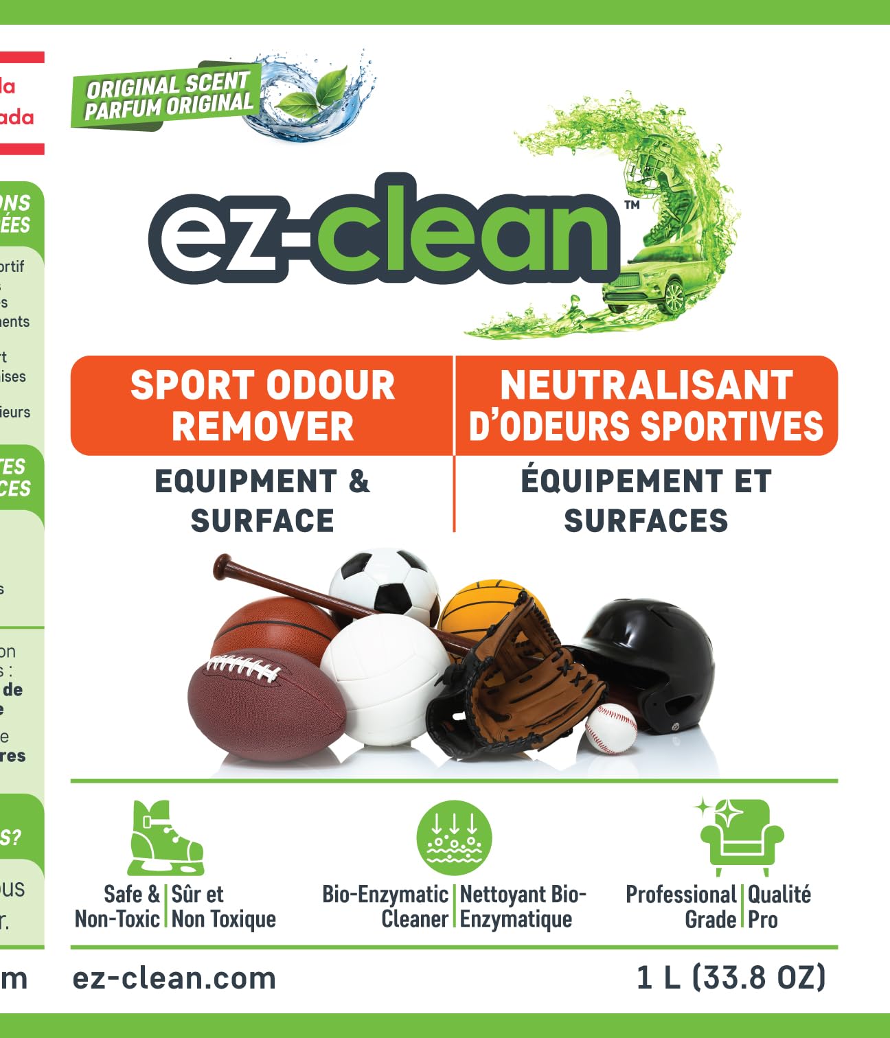 ez-clean Odour Remover- Highly Concentrated Bio Enzyme - Sport Odour Eliminator for Hockey, Soccer and all sport equipment. 1 L Spray