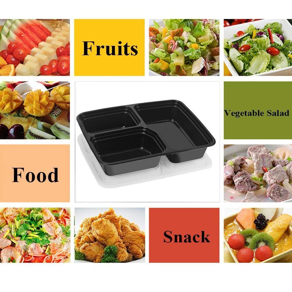 Meal Prep Container 3 Compartment [20 Pack] Food Storage Bento Box | BPA Free | Stackable | Reusable Lunch Boxes, Microwave/Dishwasher/Freezer Safe,Portion Control (36 oz)