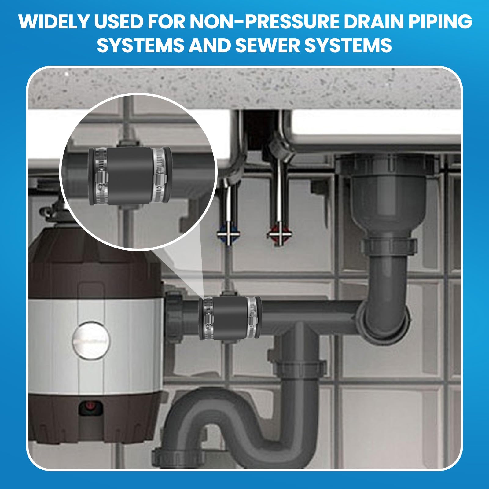 DLYYPLUS 2 Pcs 1-1/2 in Flexible PVC Pipe Coupling with Stainless Steel Clamps Fit 1-1/2 in Nominal Pipes, Couplers for Plastic and Copper Pipe Plumbing Connections, Drain Repair, Dust Hose