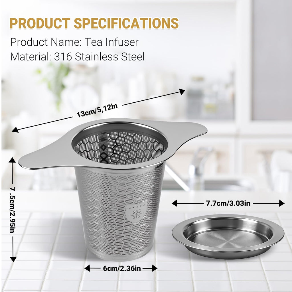 316 Stainless Steel Tea Infuser - 2 Pack, Extra Fine Mesh Strainer with Wide Rim Handles for Hanging on Teapots or Cups to Steep Loose Leaf Tea and Coffee
