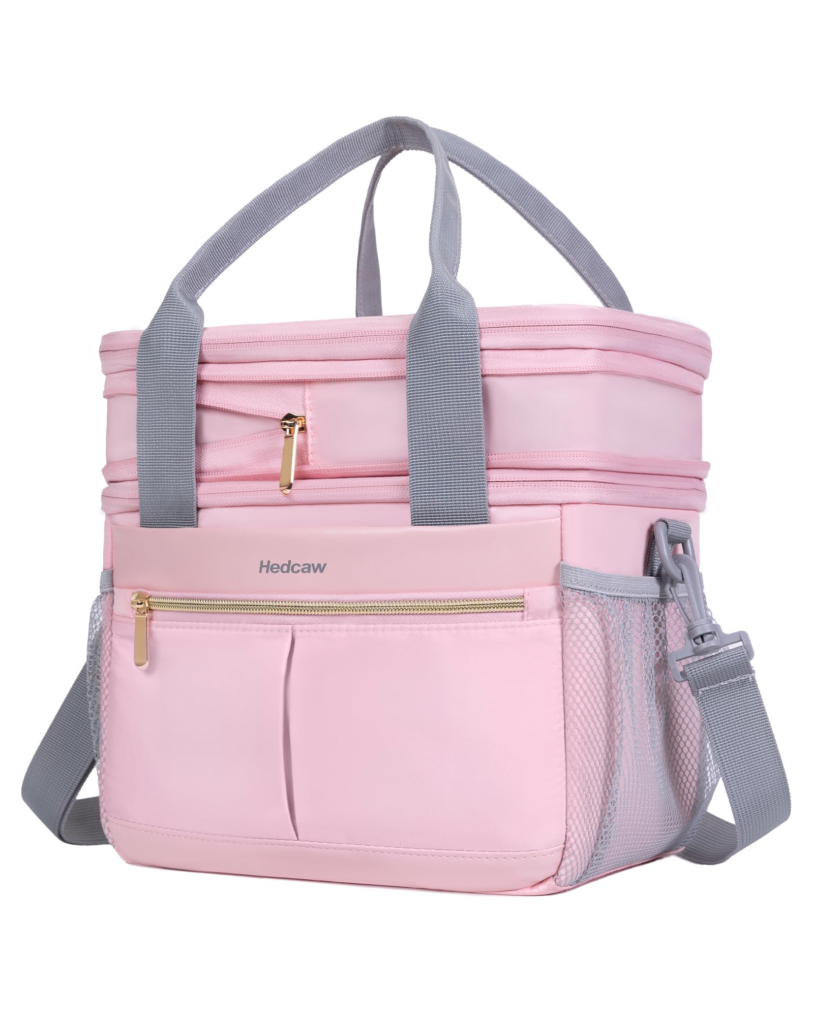 Hedcaw Lunch Box for Women Double Deck Insulated Lunch Bag Women Expandable Leakproof Reusable Lunch Cooler Bag for Work, Office, Picnic, Pink