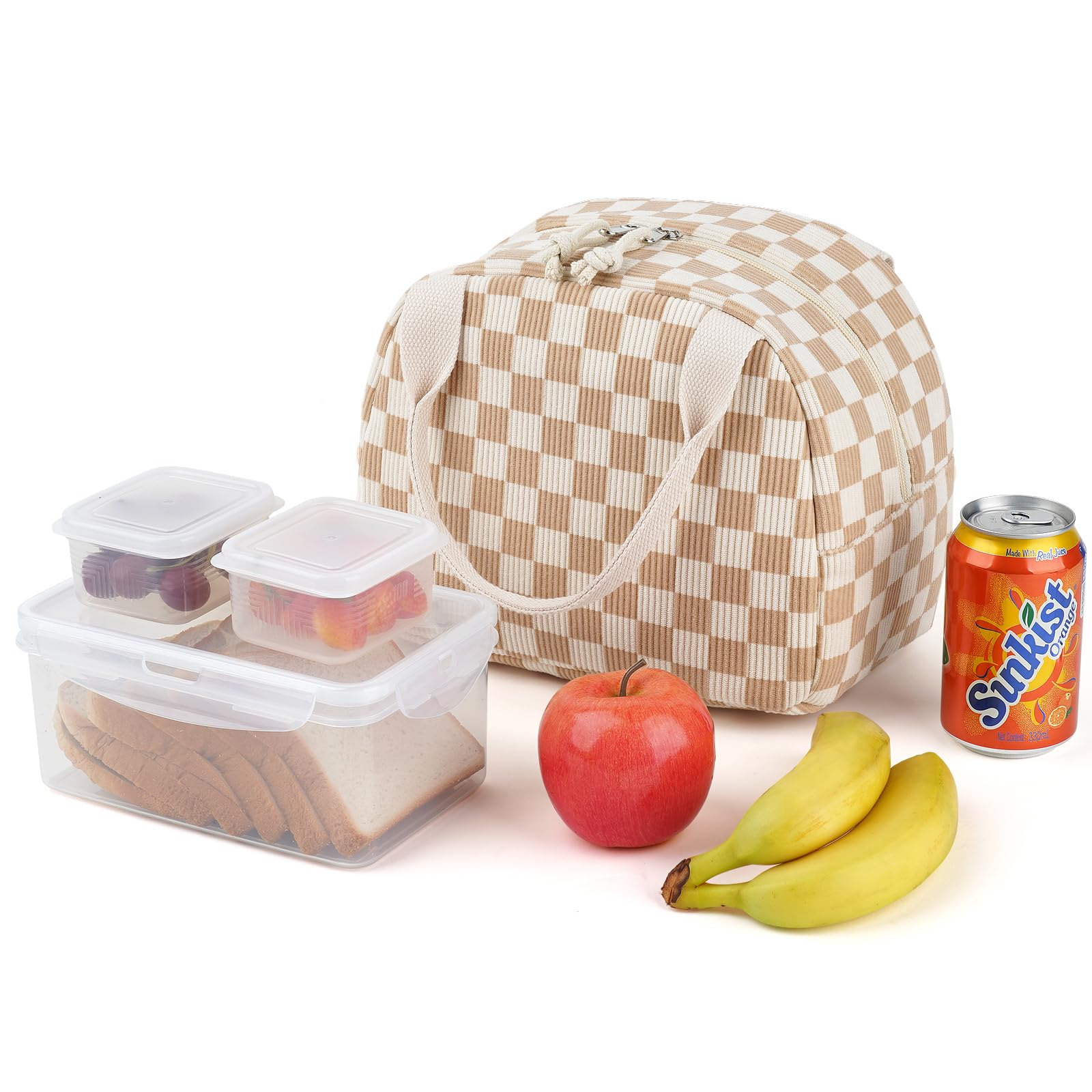 Insulated Lunch Bags for Women Fashionable Reusable Lunch Tote Cooler Bag Handbag for Women (Beige Checkered)