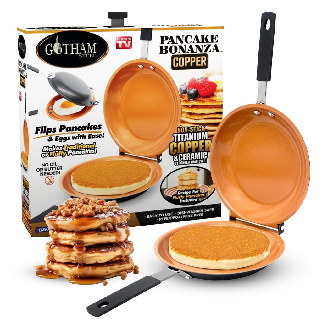 Gotham Steel Pancake Bonanza Pancake Maker, 2-Sided Nonstick Pancake Pan, Crepe Maker, Egg Pan, for Perfect Pancakes Eggs Crepes, Long Lasting Nonstick, Even Heating, Dishwasher Safe, 100% Toxin Free