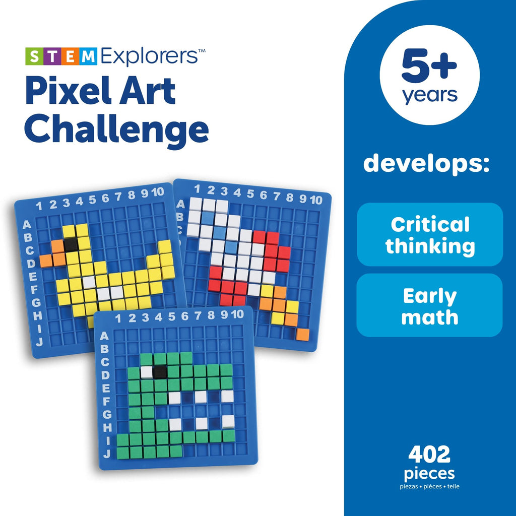 Learning Resources STEM Explorers Pixel Art Challenge - Math Puzzles, Pattern Blocks, Sensory Bin, Arts and Crafts, Math Manipulatives, Building Toys, Montessori