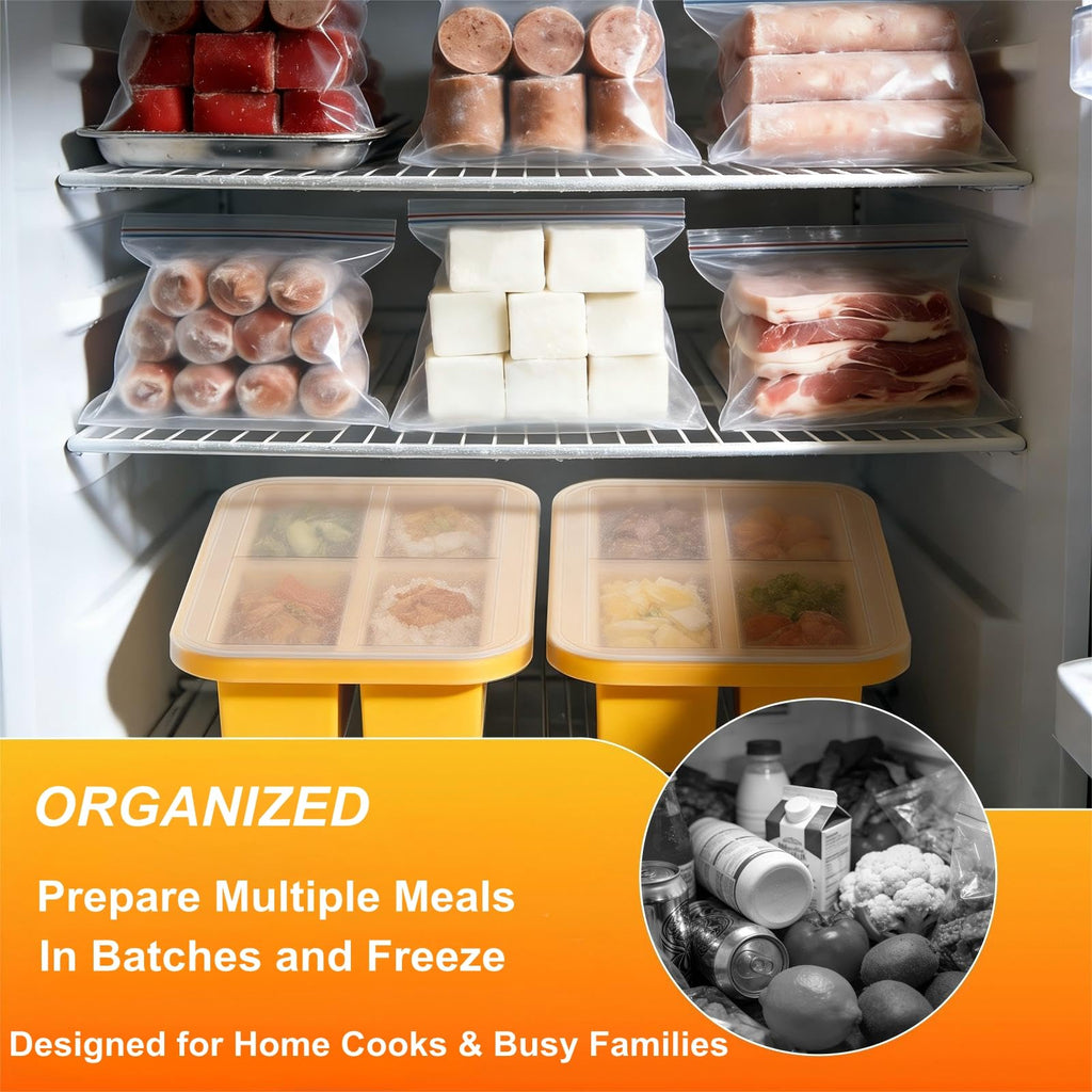 Bangp 1-Cup Extra Large Silicone Freezing Tray with Lid,Silicone Freezer Container,Freeze & Store Soup, Broth, Sauce, Leftovers - Makes 4 Perfect 1 Cup Portions…