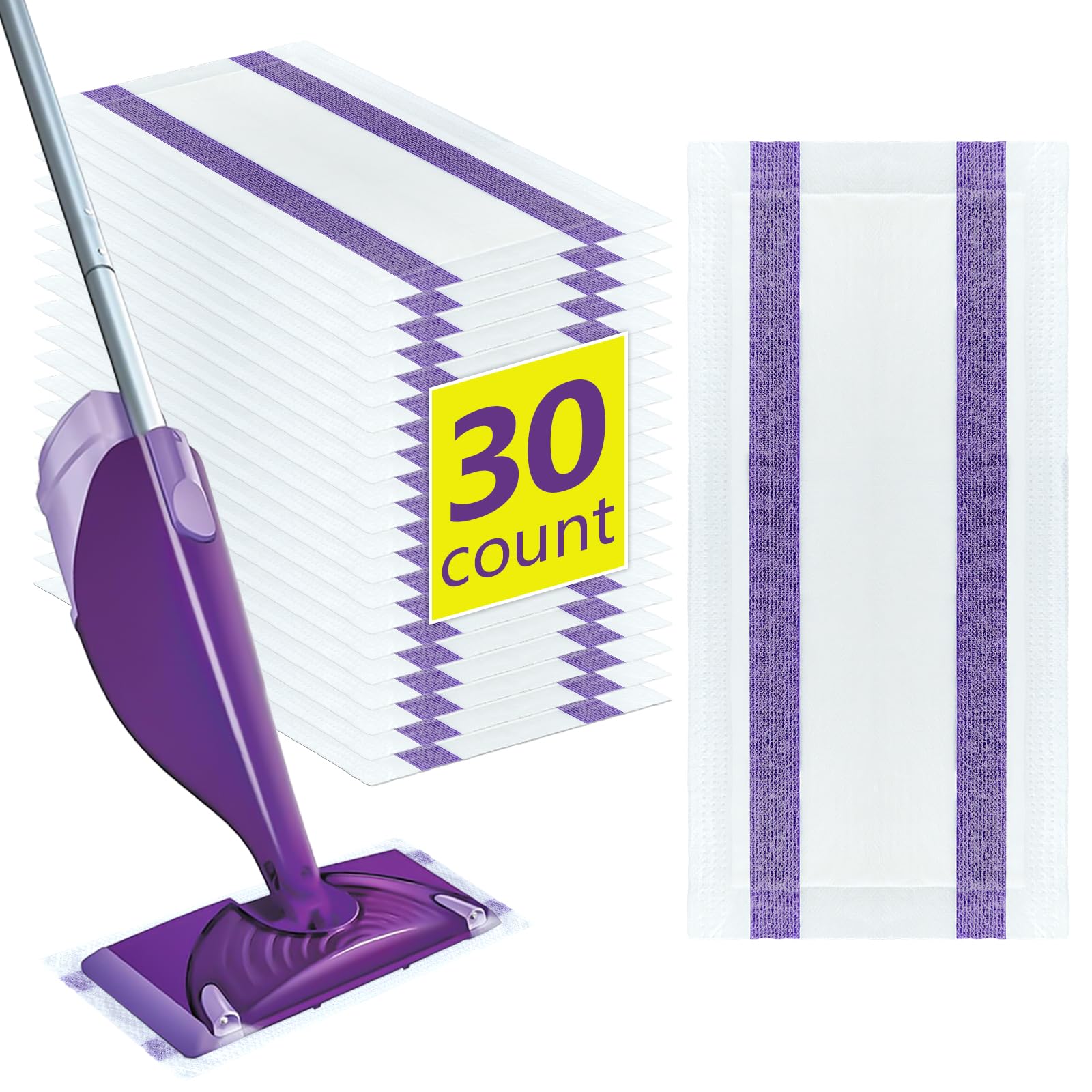 30 Count Disposable Wetjet Pads Refills for Swiffer Wet Jet,Spray Wet Pads Refill, Heavy Duty Mop Pad Refills,All Purpose Multi Surface Floor Cleaning, Thickness&Absorbent